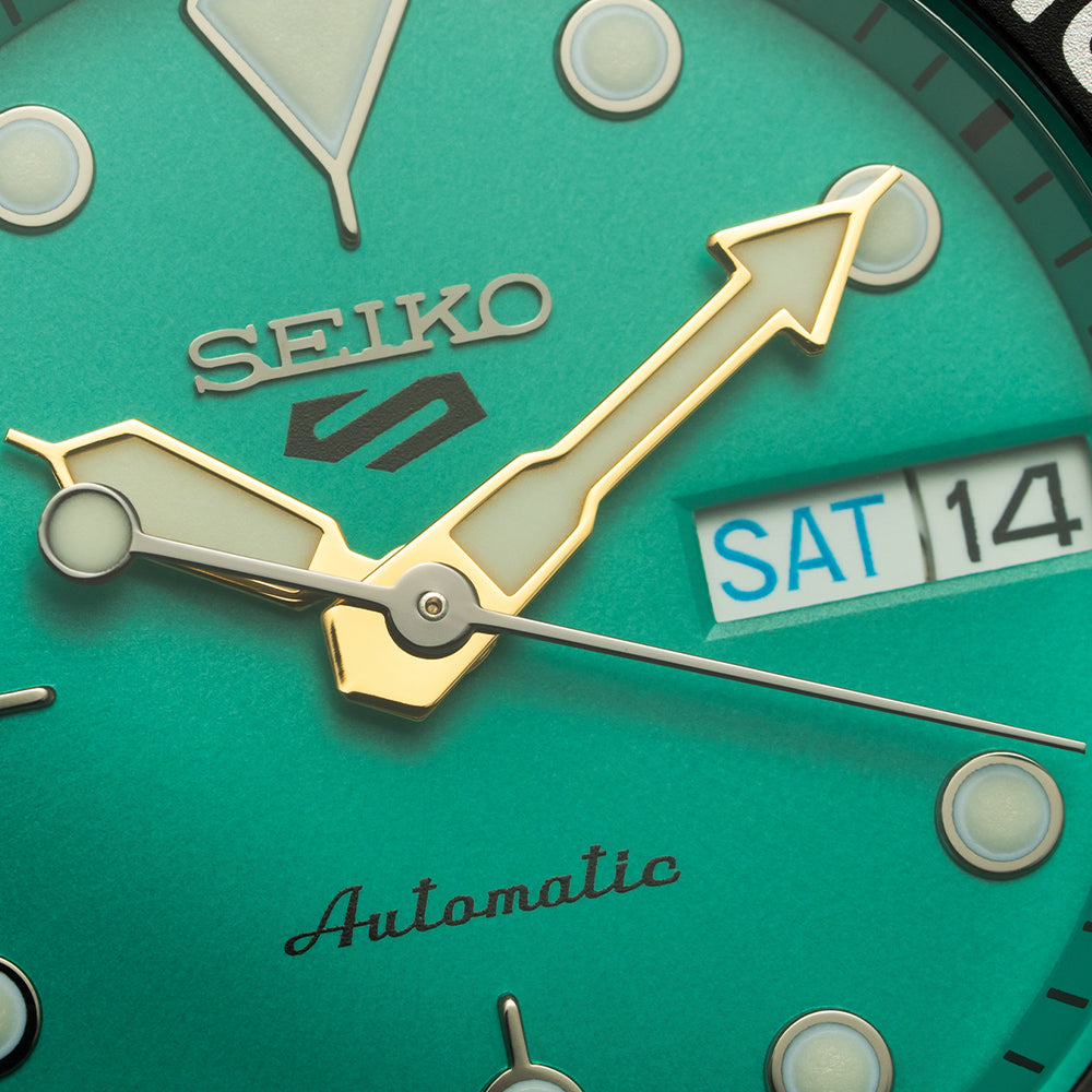 SRPK33 5 Sports 38mm Green Stainless Steel Watch with Bracelet - Perfect for Running, Swimming & Outdoor Activities