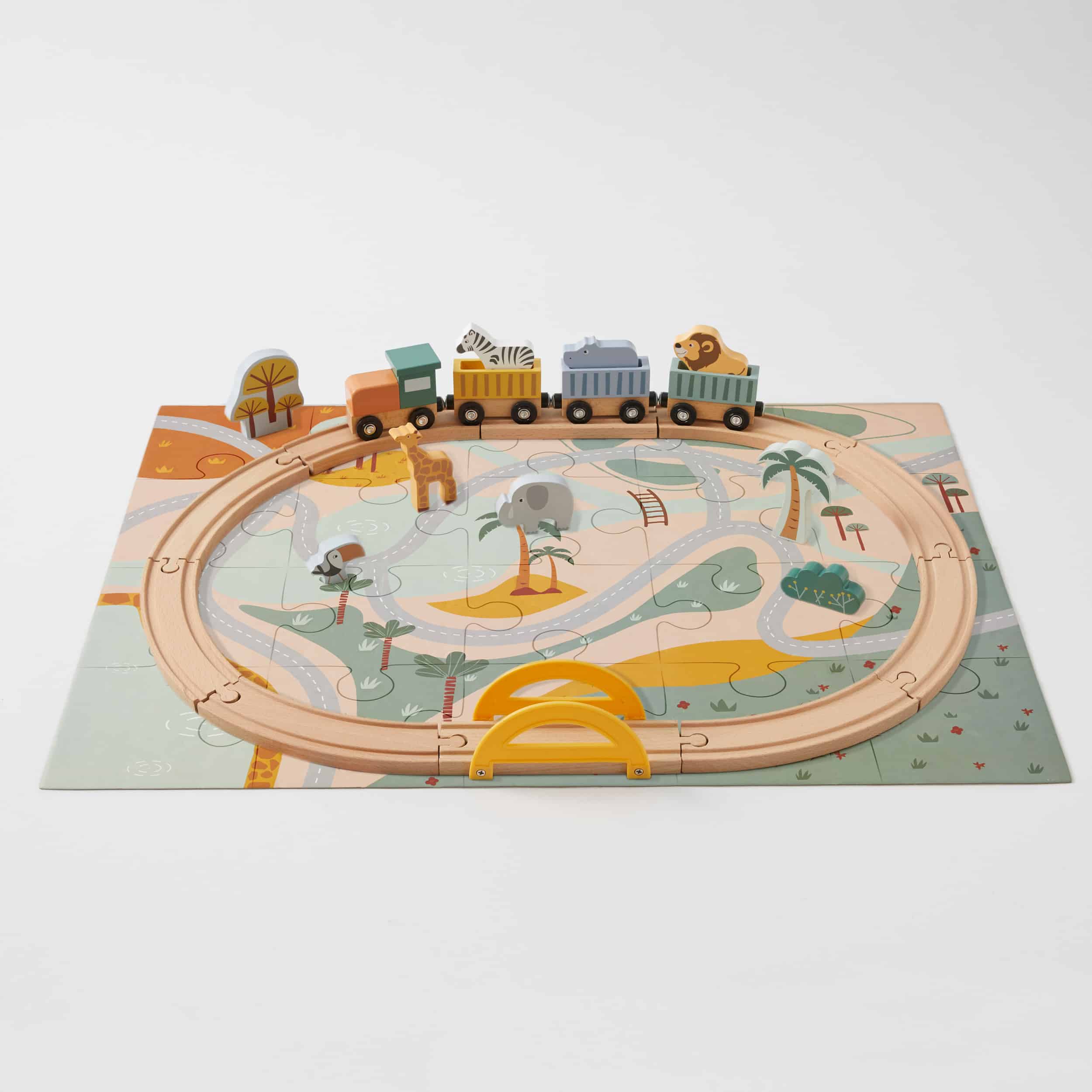 Wooden Jungle Animals Safari Train Track & Puzzle Set - Educational Toy for Kids, Perfect for Birthday Gifts & Pretend Play