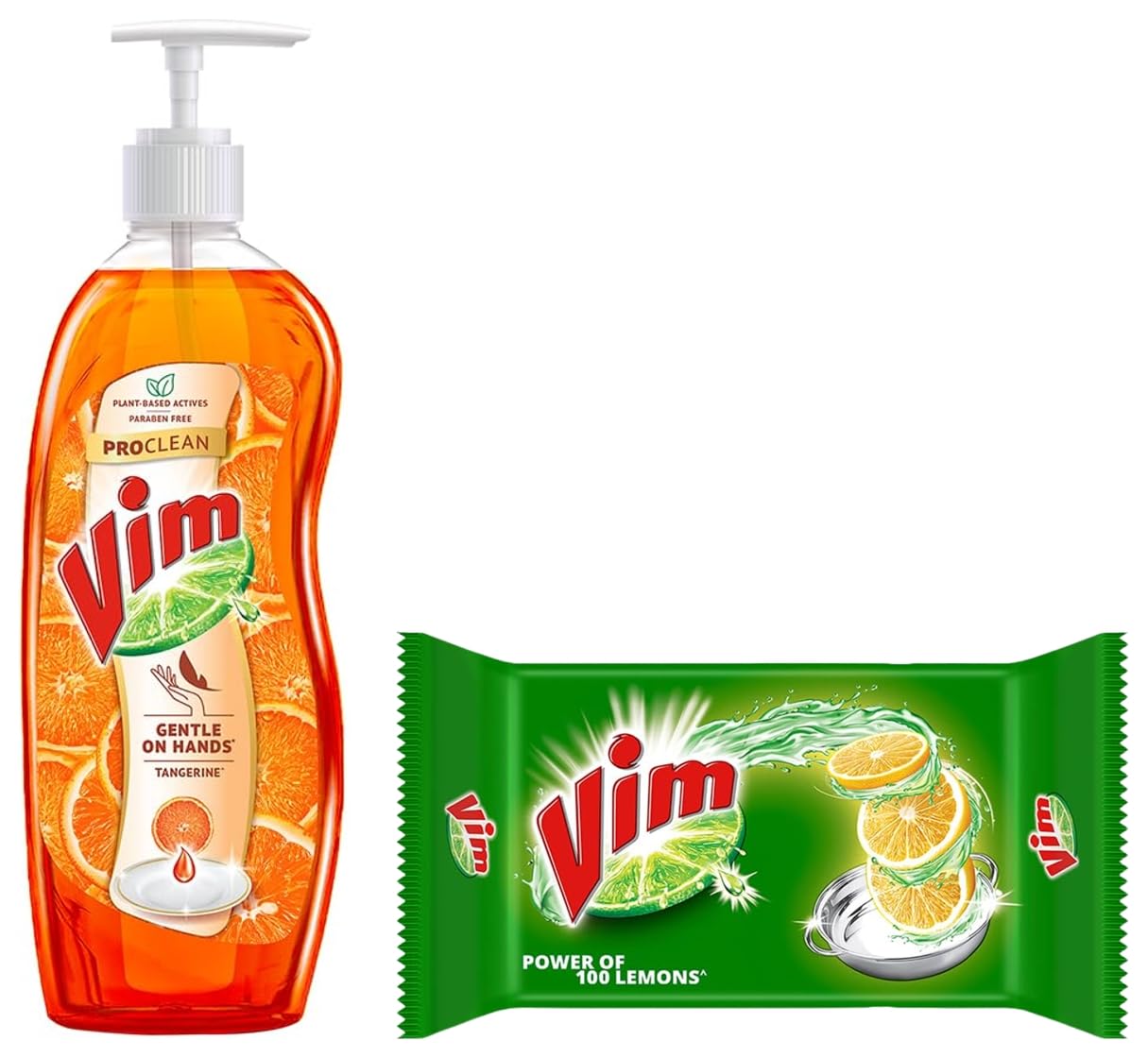 Vim Pure Dishwashing Liquid 750ml - 100% Plant-Based, Tangerine Freshness | Vim Lemon Dish Soap Bar 300g - Powerful Stain & Grease Removal | Ideal for Kitchen Cleaning, Dishwashing, and Eco-Friendly Home Care
