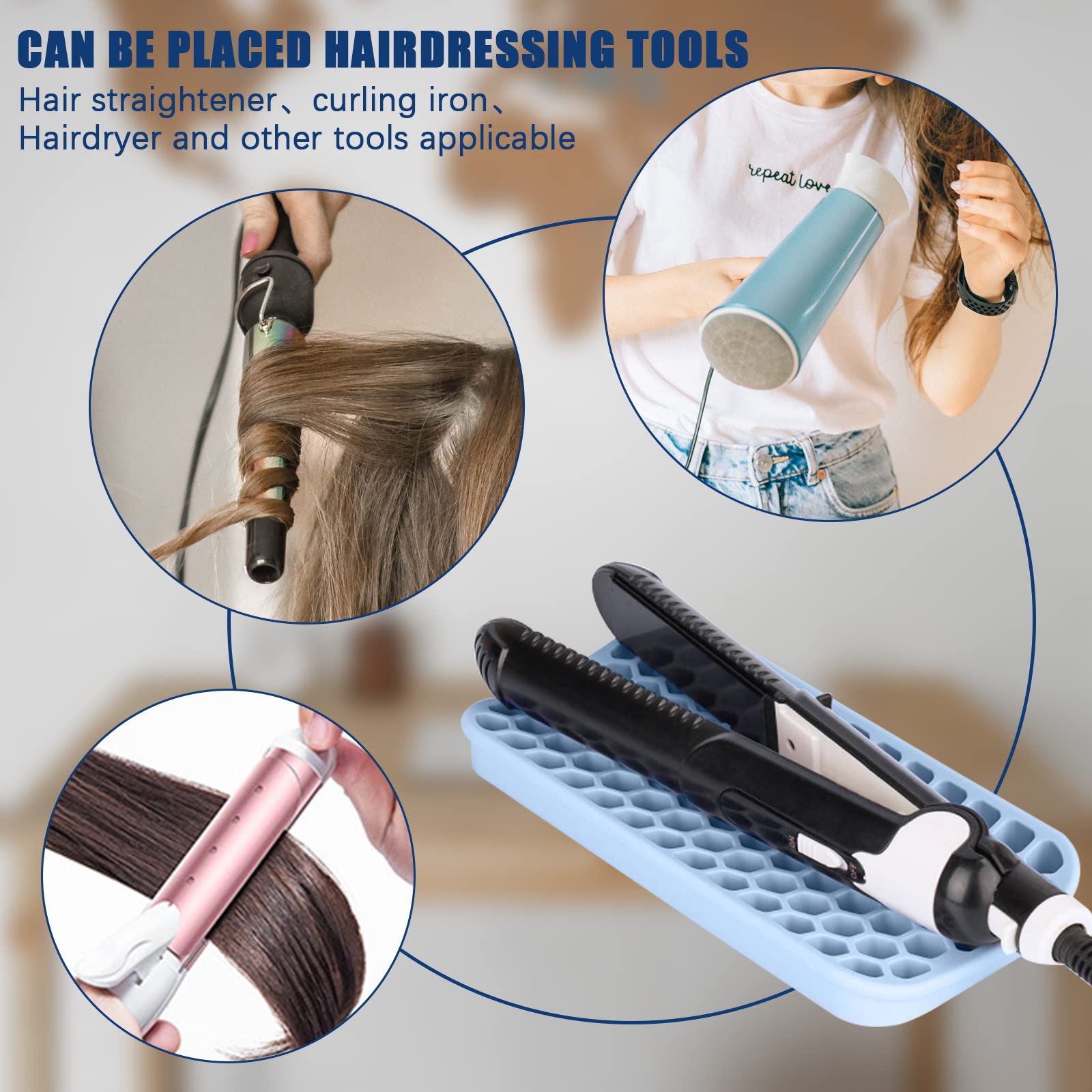 2 Pack Heat Resistant Silicone Mats for Hair Styling Tools - Non-Slip Travel Pads for Curling Iron, Flat Iron & Hair Straightener | Pink & Blue | Perfect for Salon, Home & Travel Use