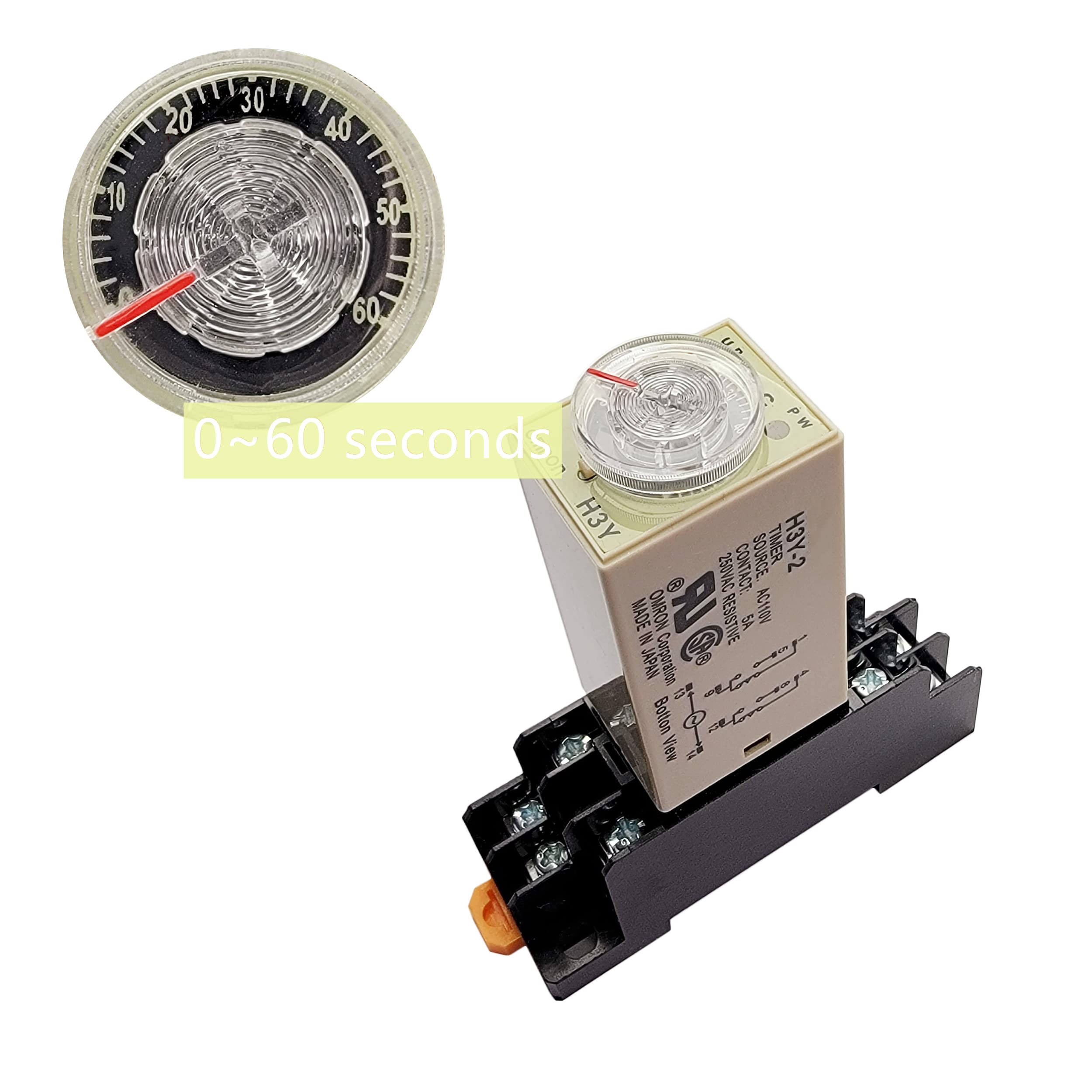 AC110V Delay Timer Relay 0-60 Seconds H3Y-2 with Base Socket DPDT - Perfect for Industrial Automation, HVAC Systems, and Electrical Control Panels