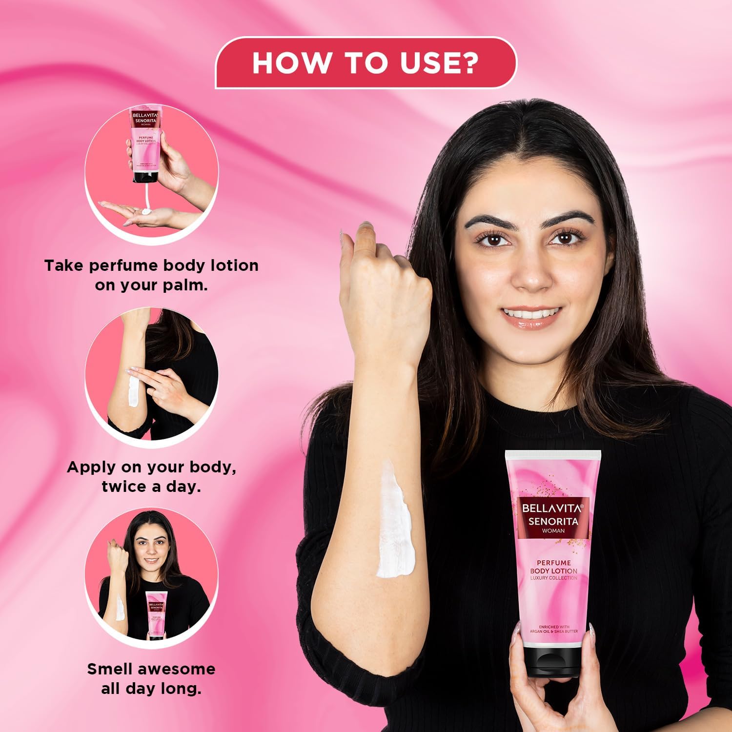 Bella Vita Luxury Senorita Women's Perfumed Body Lotion - 200ml with Argan Oil & Shea Butter for Nourishing, Hydrating & Soft Skin | Daily Moisturizer for Dry Skin Care & Aromatherapy Relaxation