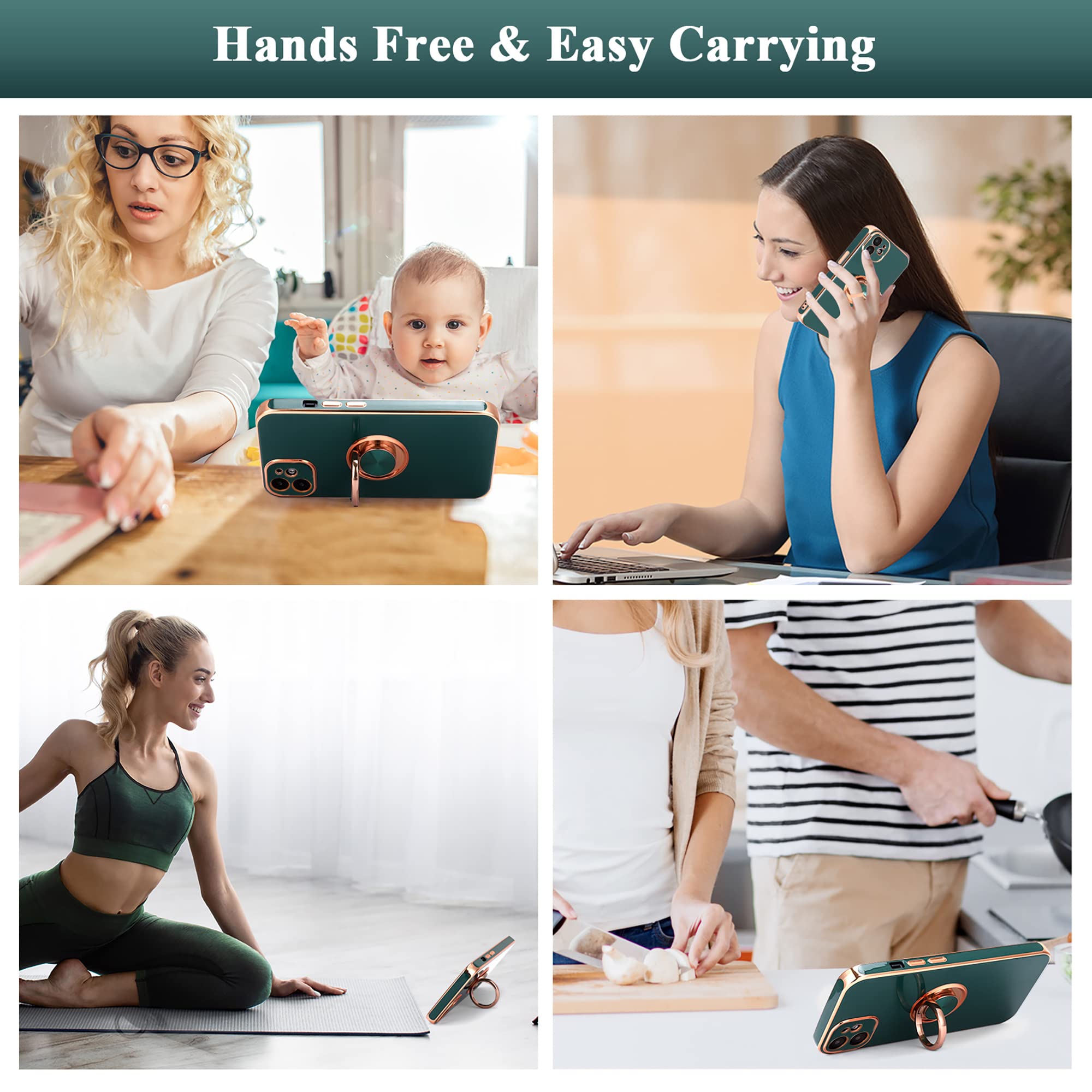 Magnetic Rotatable Ring Holder iPhone 11 Case - 360° Kickstand, Ultra Slim Soft Silicone Protective Cover with Edge Plating for 6.1 Inch iPhone 11 (Dark Green) - Perfect for Workouts, Commuting & Hands-Free Viewing