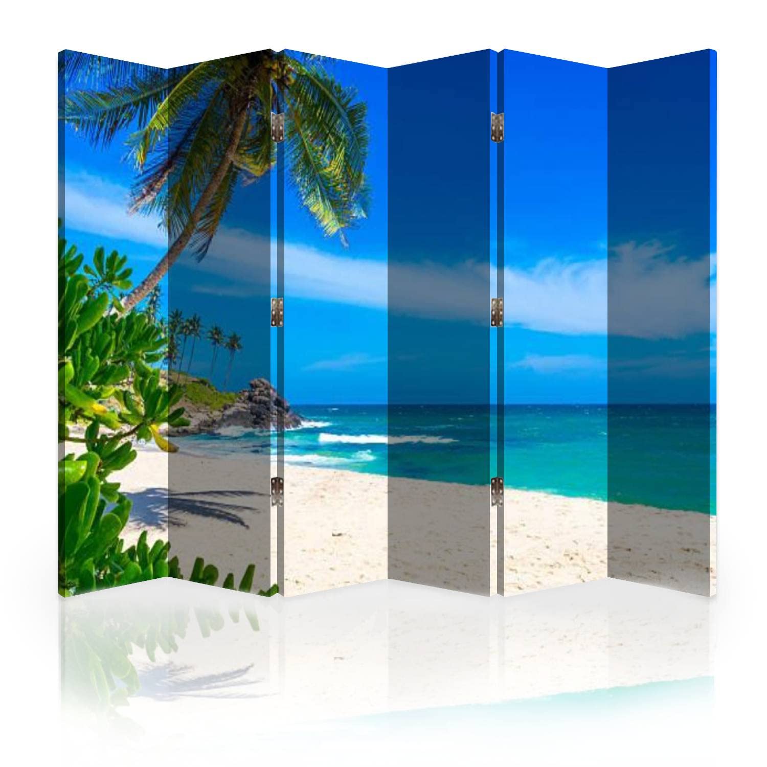 6-Panel Canvas Room Divider Screen - Tropical Beach in Sri Lanka Print - Folding Privacy Partition Wall Separator for Bedroom, Office & Living Room | Home Decor & Space Division Solution