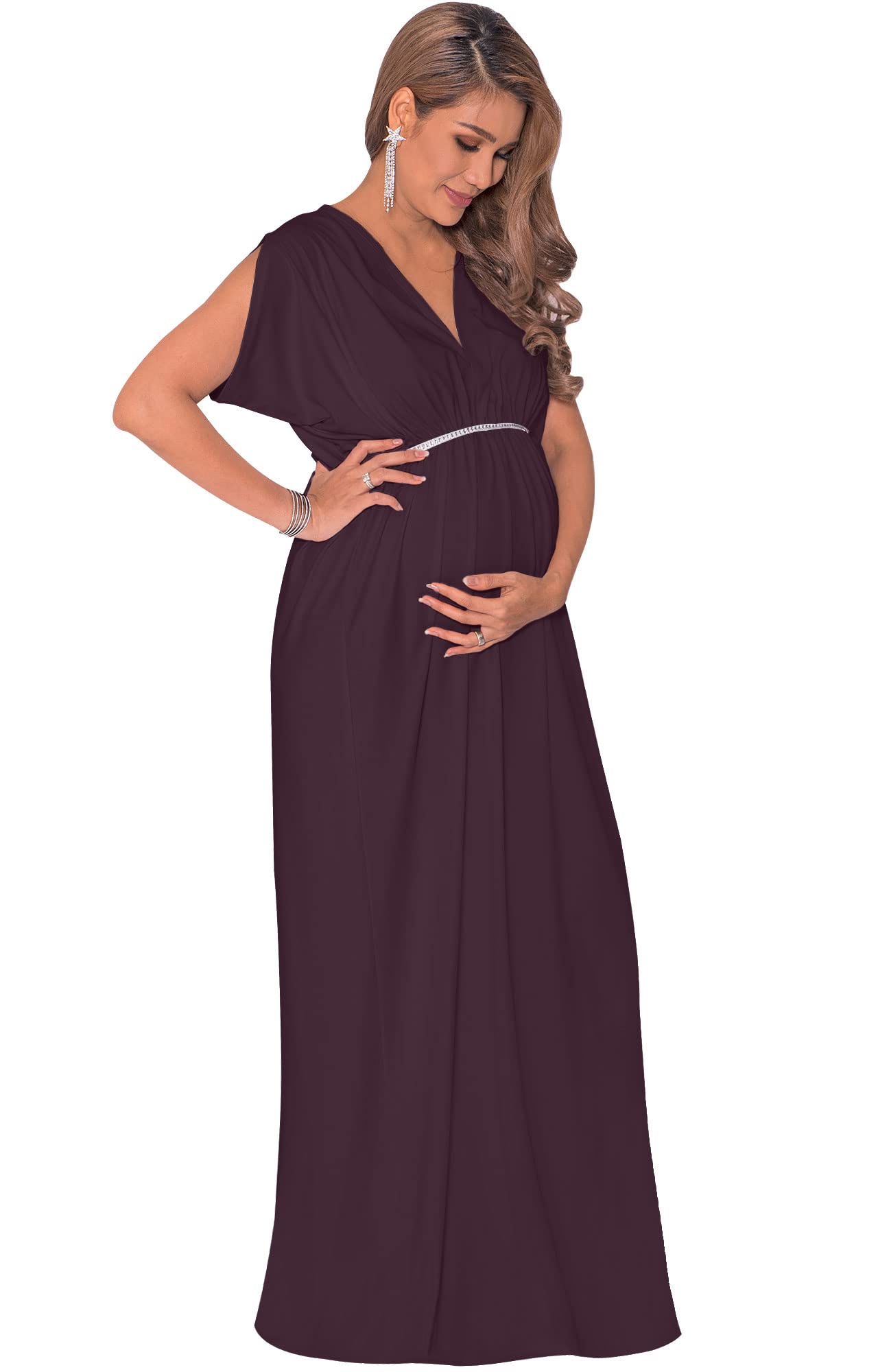 KOH KOH Women's Maternity Maxi Dress - Long & Short Sleeve V-Neck Flowy Summer Gown | Comfortable Pregnancy Dress for Beach, Vacation & Special Occasions