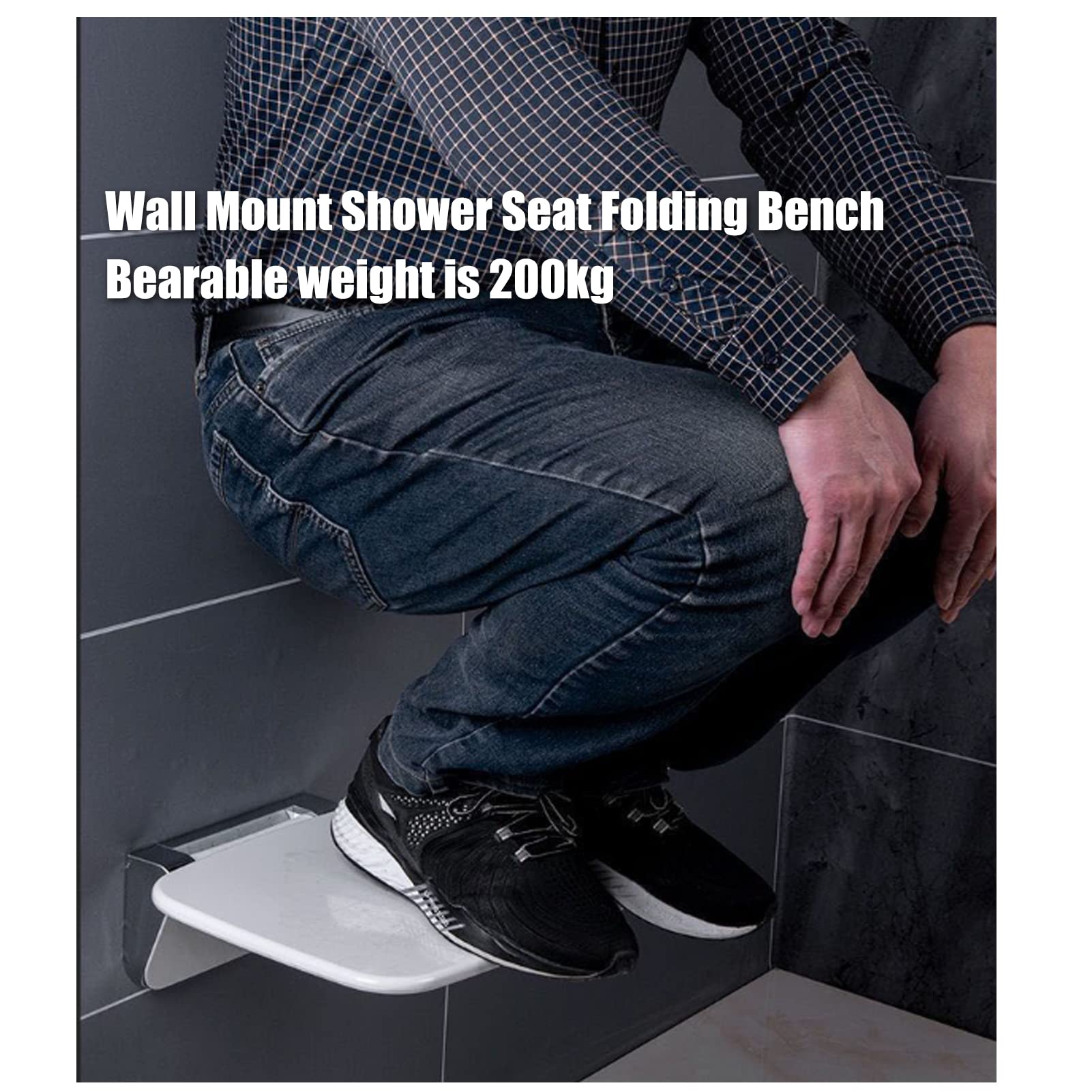 EEUK Foldable Shower Seat for Elderly & Disabled - Wall Mounted Shower Chair with 440lb Weight Capacity - Fold Down Shower Bench for Seniors, Pregnant Women & Handicapped - Perfect for Bathroom Safety & Assisted Bathing