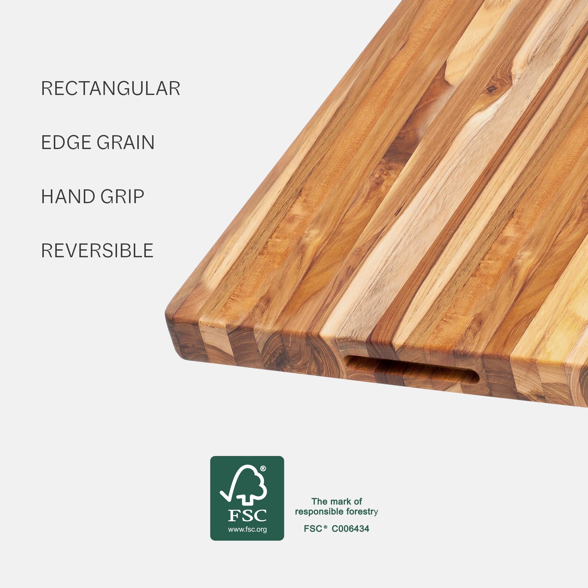 Premium Teak Wood Cutting Board - Large Size with Non-Slip Grip Handles - Reversible Edge Grain Design - Knife-Friendly Surface - FSC Certified Eco-Friendly - Perfect for Kitchen Prep, Meat Cutting & Serving Charcuterie