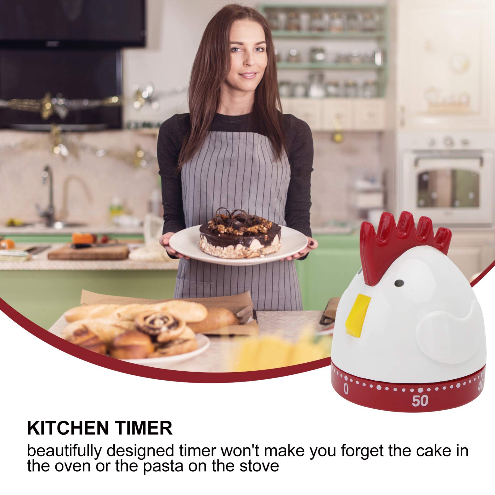 60-Minute Mechanical Kitchen Timer with Loud Alarm - Cartoon Rooster Design Countdown Timer for Cooking, Baking, Teachers & Classroom Time Management (White) - Perfect for Home Kitchens, Schools & Office Productivity