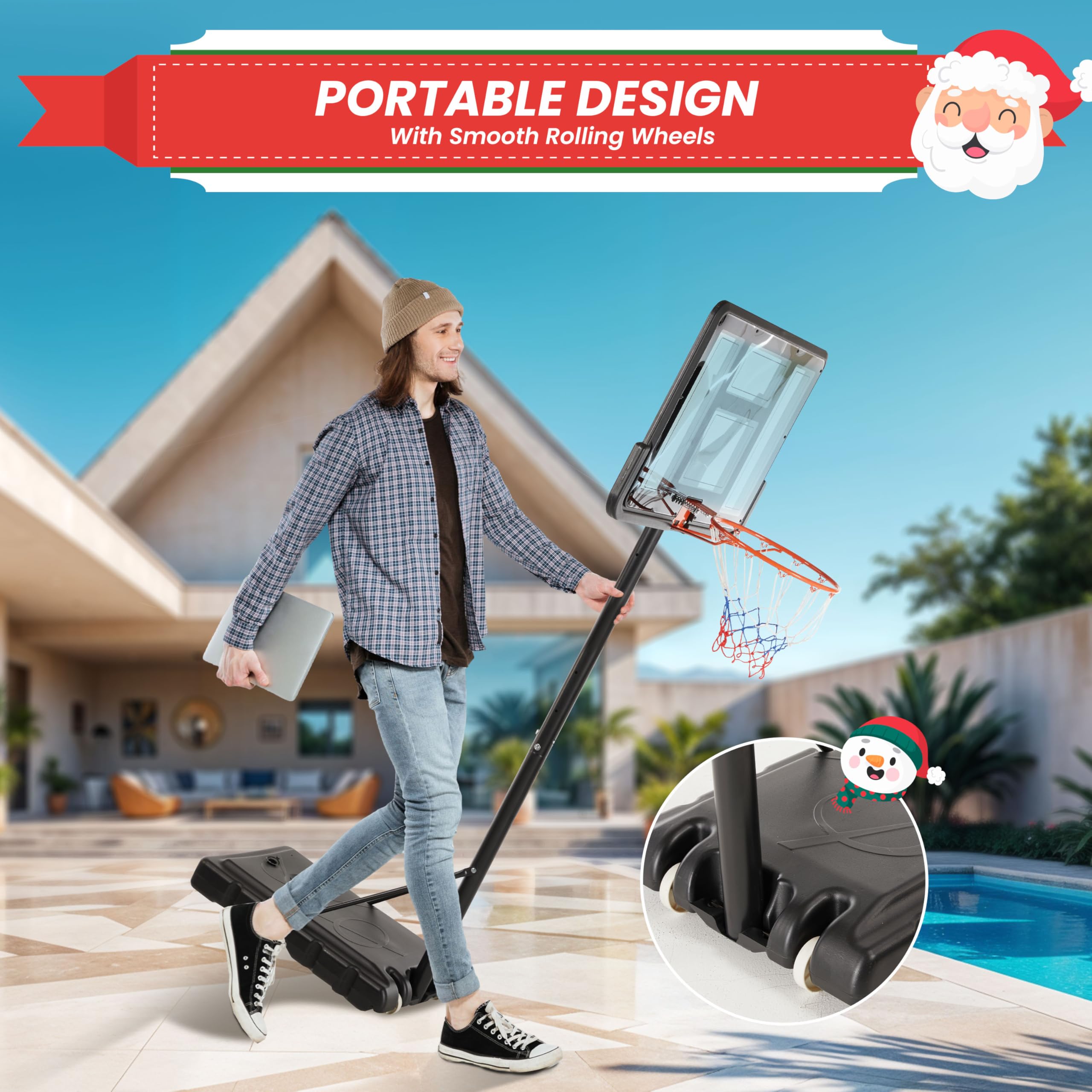 YSSOA 4.2-10Ft Adjustable Height Portable Basketball Hoop System with 44 Inch Shatterproof Backboard - Outdoor/Indoor Basketball Goal for Driveway, Backyard, Court - Perfect Gift for Kids, Youth & Adults - Great for Home Practice, School PE, and Family Fun Activities