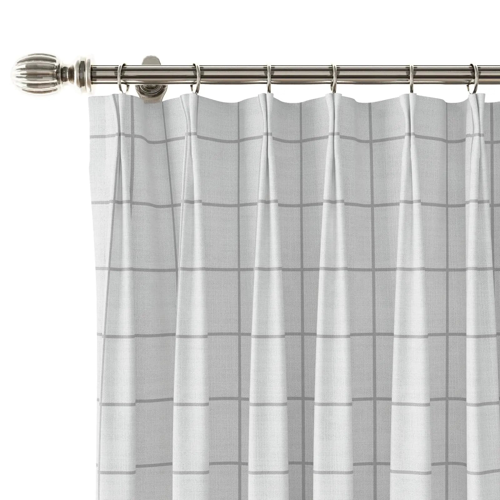 Stefana Silver Print Linen Pinch Pleat Curtains - Unlined Luxury Window Drapes for Living Room & Bedroom Decor