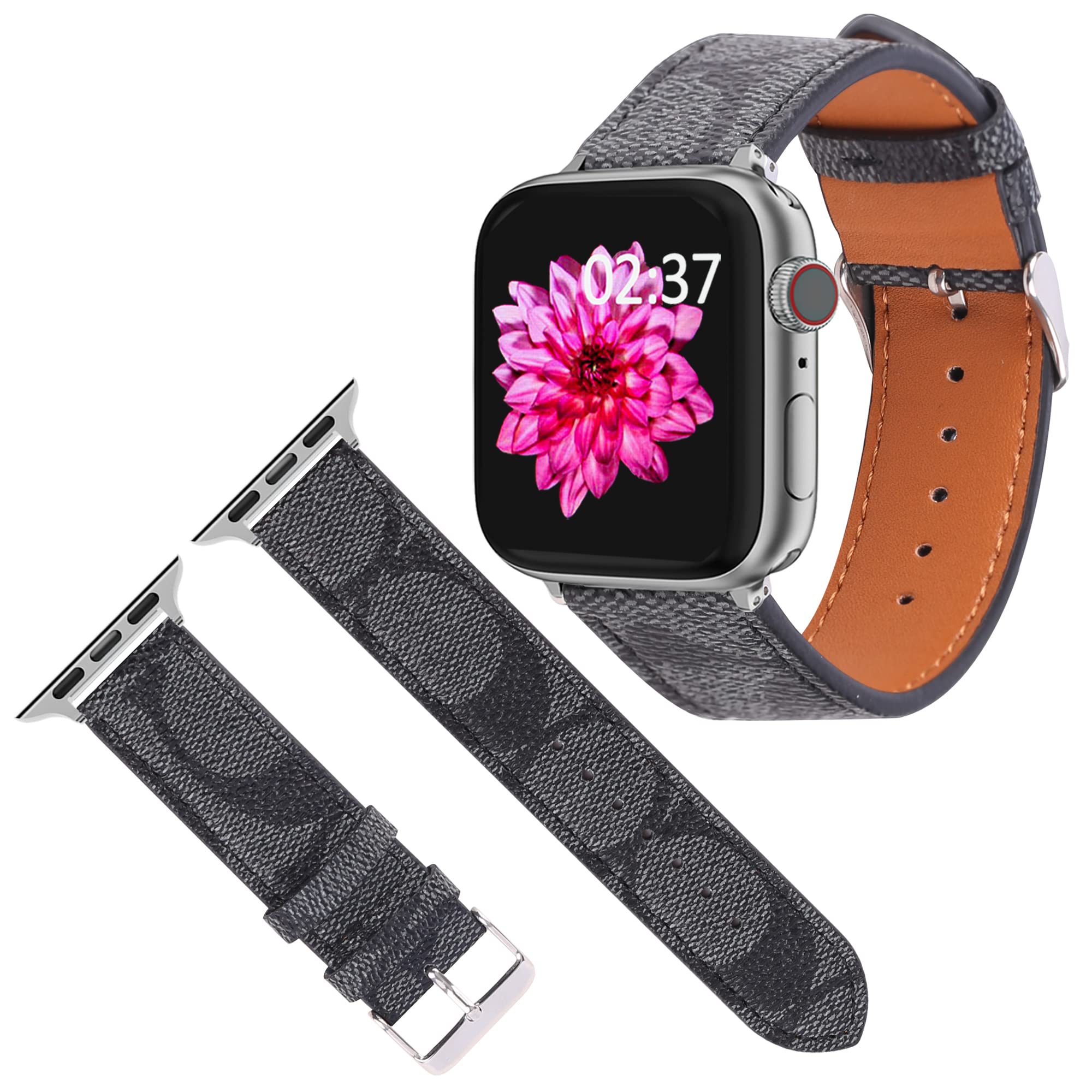 Premium Genuine Leather Apple Watch Bands - Compatible with 38mm 40mm 41mm 42mm 44mm 45mm (Series 1/2/3/4/5/6/7/SE) - Adjustable Replacement Strap for Women & Men - Perfect for Work, Gym & Everyday Wear