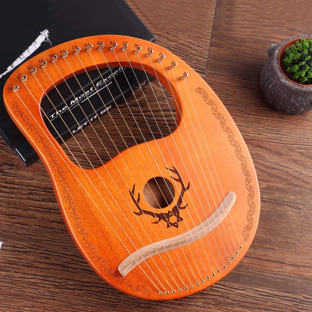 16 String Mahogany Lyre Harp with Tuning Wrench & String Set - Professional Musical Instrument for Beginners & Music Lovers | Perfect for Meditation, Home Decor & Celtic Music Performances