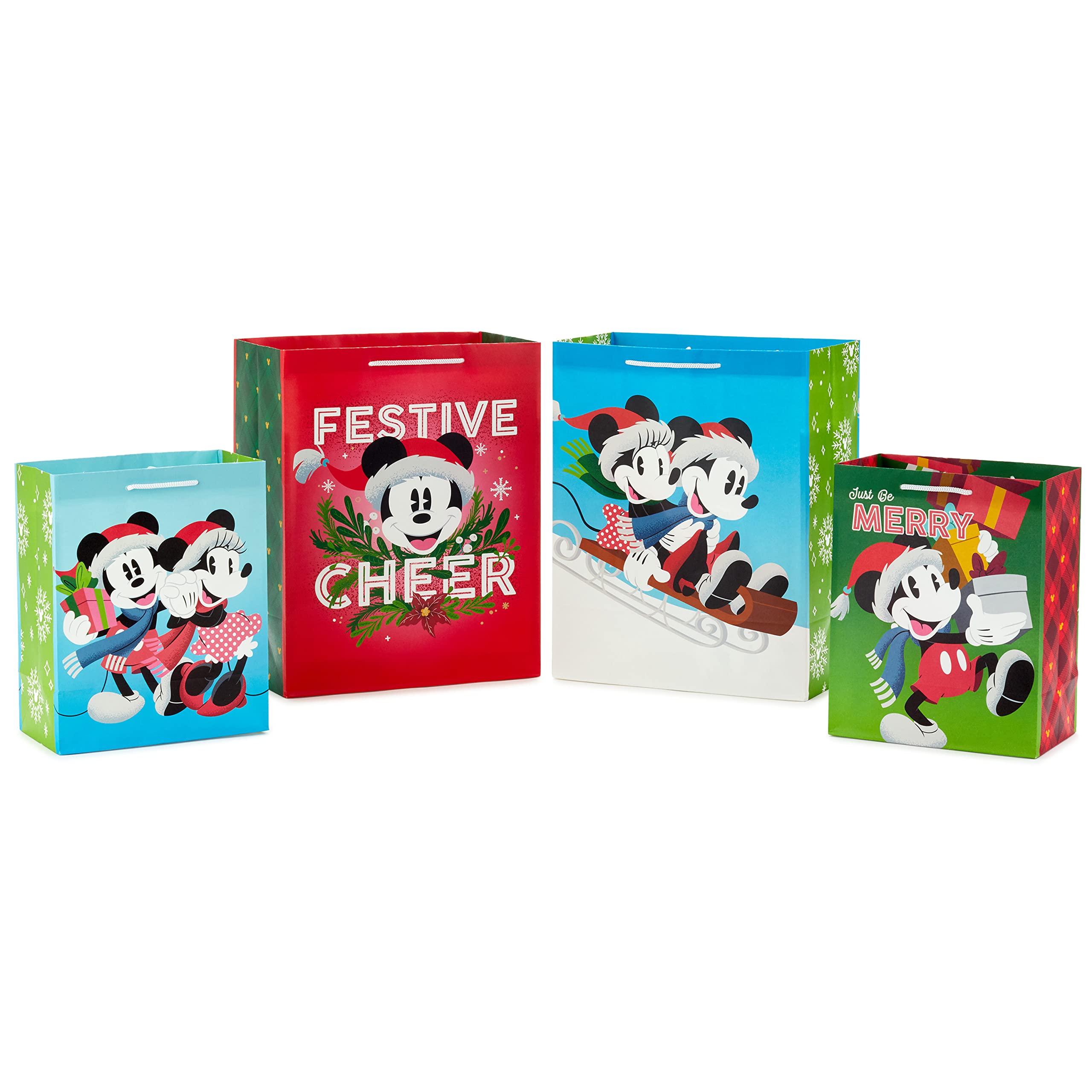 Hallmark Mickey and Minnie Mouse Christmas Gift Bags Set - 4 Pack (2 Medium 9
