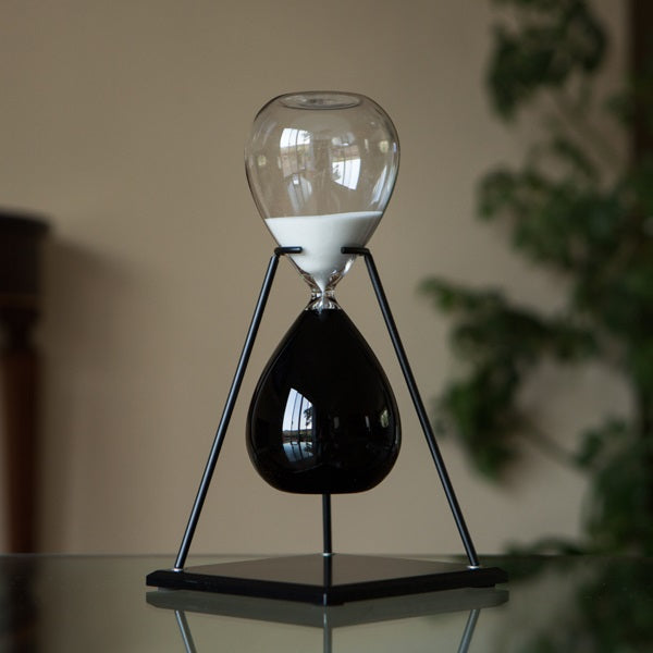 60 Minute Black and White Hourglass Timer with Wooden Stand - Perfect for Board Games, Meditation, and Classroom Activities