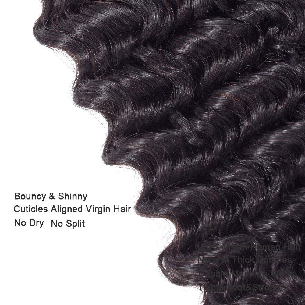 14-20 Inch Deep Wave Brazilian Human Hair Bundles - 4 Pcs Natural Black Loose Wave Hair Extensions for Styling, Weaving & Voluminous Looks