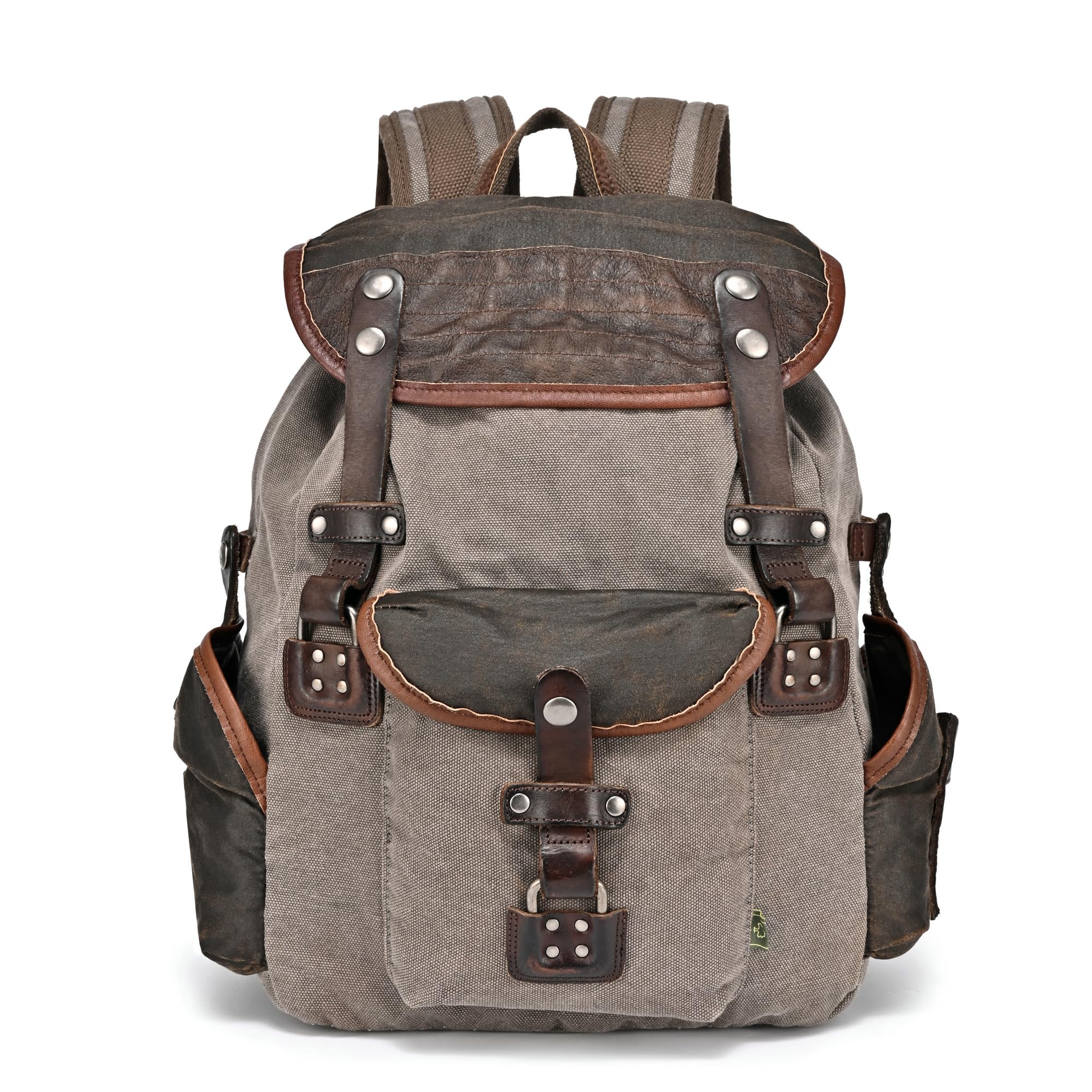Vintage Retro Canvas Backpack with Genuine Leather Accents - Large Laptop Backpack for Men & Women (Grey) | Perfect for College, Travel, Work & Everyday Use