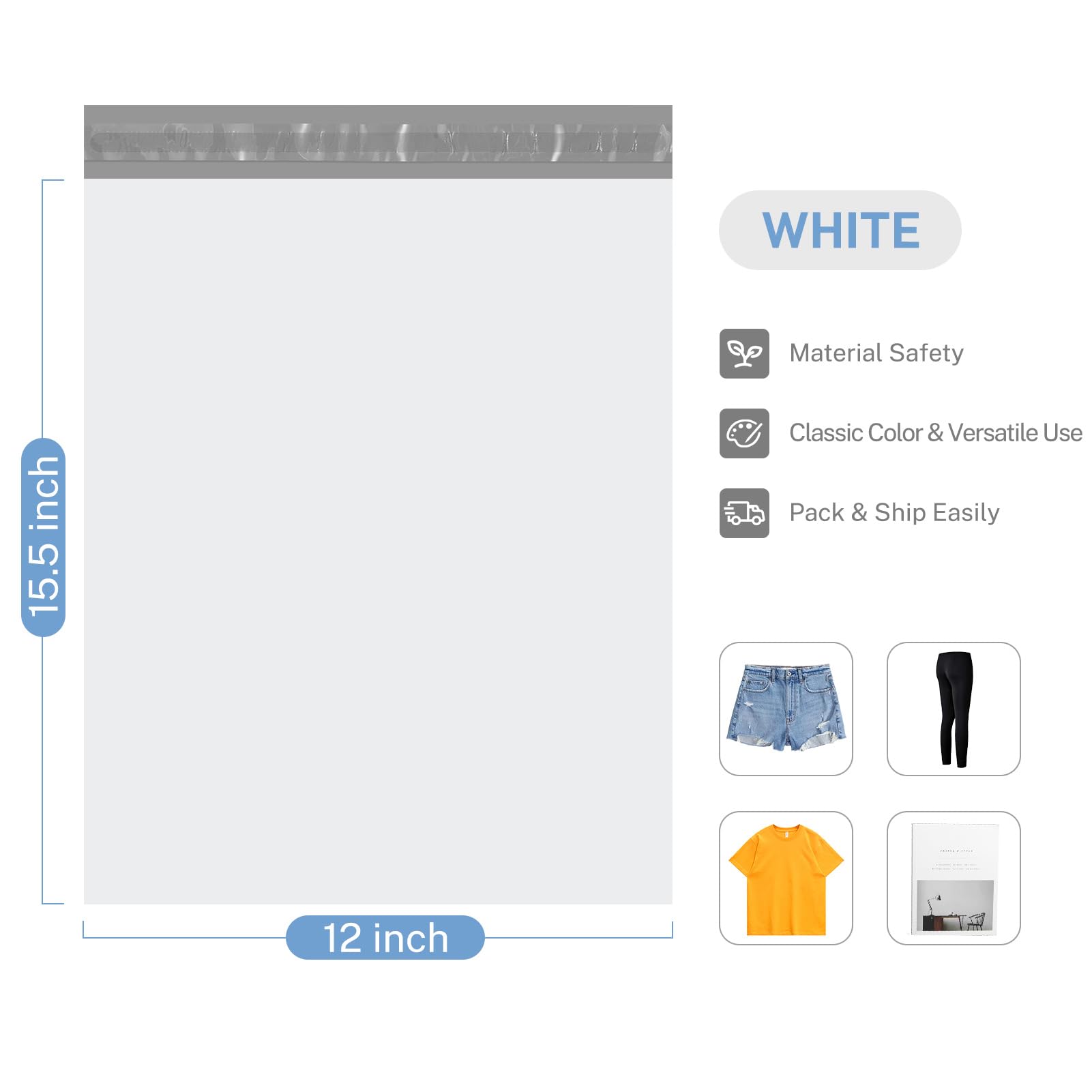 Metronic 300 Pcs 12x15.5 Inch White Poly Mailers - Medium Size Self Seal Shipping Bags with Strong Adhesive for Small Business, Clothing & Ecommerce Packaging - Perfect for Online Stores, Amazon FBA & USPS Shipping