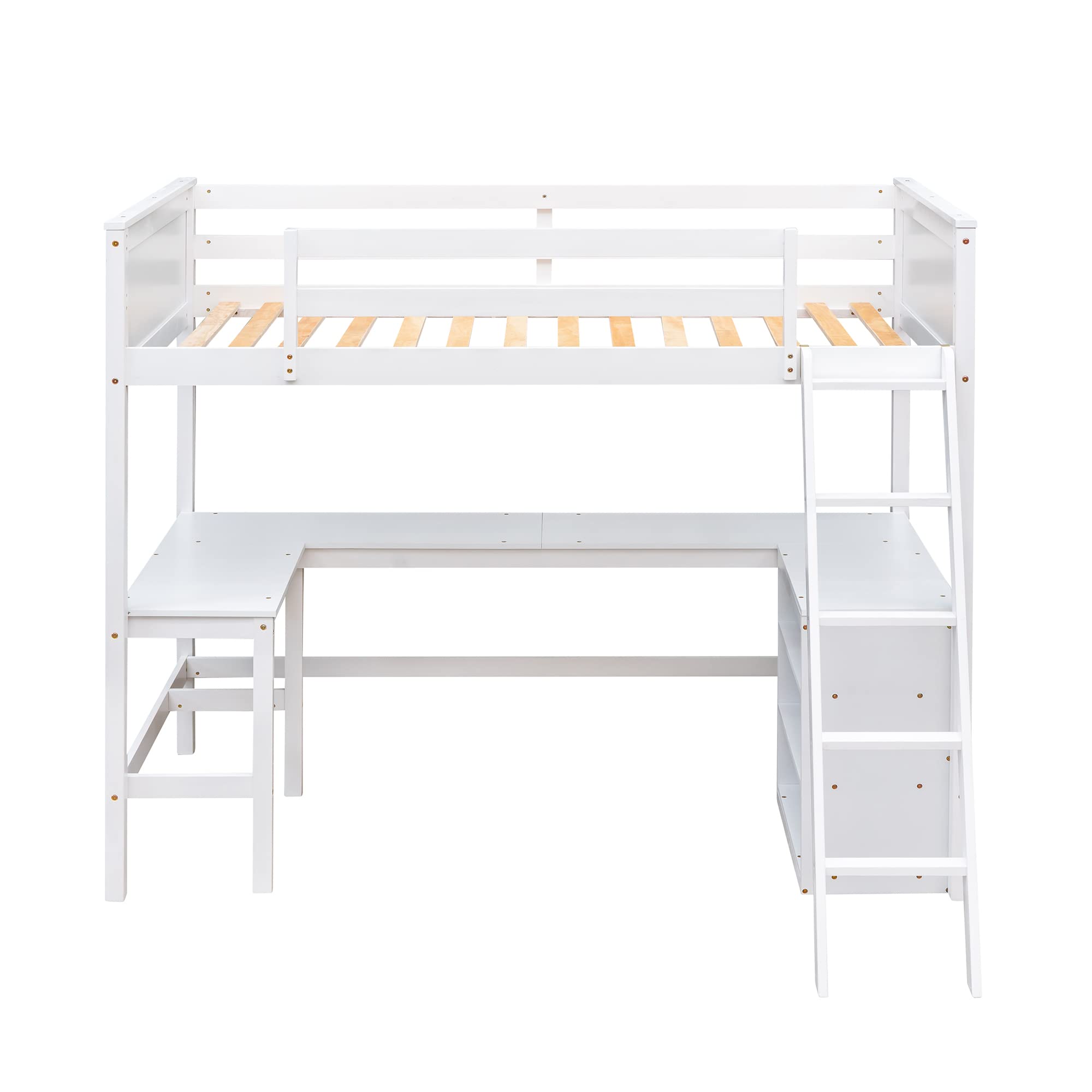 SOFTSEA Twin Loft Bed with Desk & Storage - Sturdy Wooden Bunk Bed Frame with Shelves for Kids, Teens, Boys & Girls - Perfect for Small Rooms, Dorms & Apartments - White Space-Saving Furniture