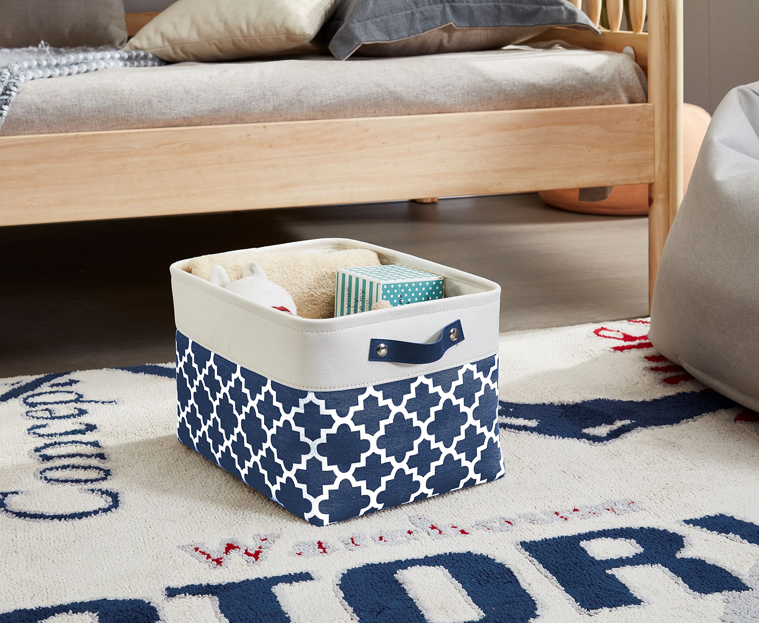 DECOMOMO Blue Fabric Storage Bins - Large 3-Pack Woven Baskets for Shelves, Closet Organization, Toys & Nursery Storage - Perfect for Home, Office & Kids Room Organization (Blue Patterns)