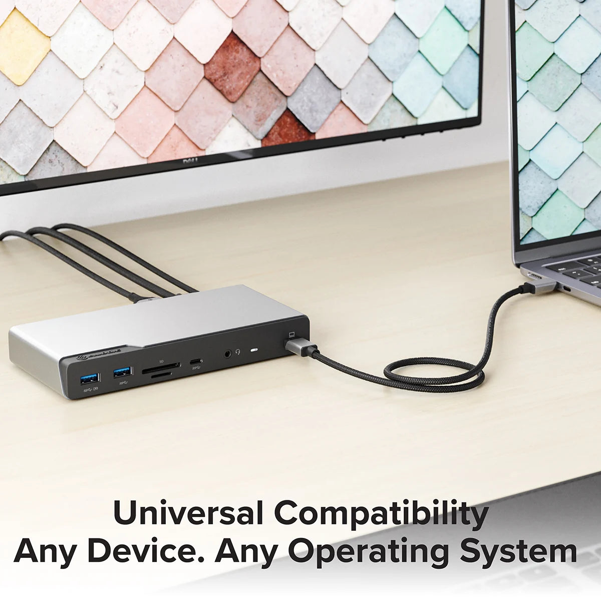 DV4 Universal Quad Display Docking Station with 100W Power Delivery - 4K HDMI & DisplayPort - Laptop Dock for MacBook/Windows - Power Adapter Included - Perfect for Home Office & Multi-Monitor Setup