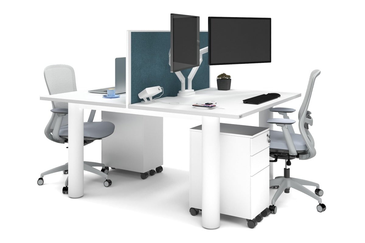 Quadro Cylinder Leg 2-Person Office Workstation Desk - 1600L x 800W with Cable Management Scallop - Perfect for Collaborative Workspaces & Modern Offices