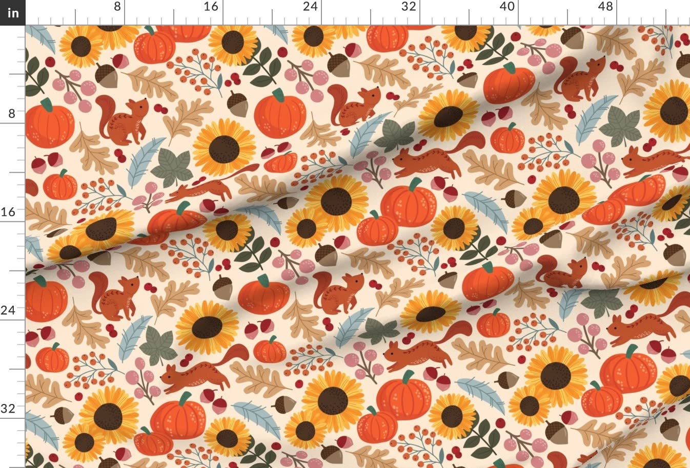 Autumn Garden with Squirrels Printed Satin Fabric Fat Quarter - Premium Spoonflower Fabric for Sewing, Lining, Apparel, Fashion, Blankets & Home Decor - Perfect for DIY Crafts, Quilting, and Seasonal Home Decoration