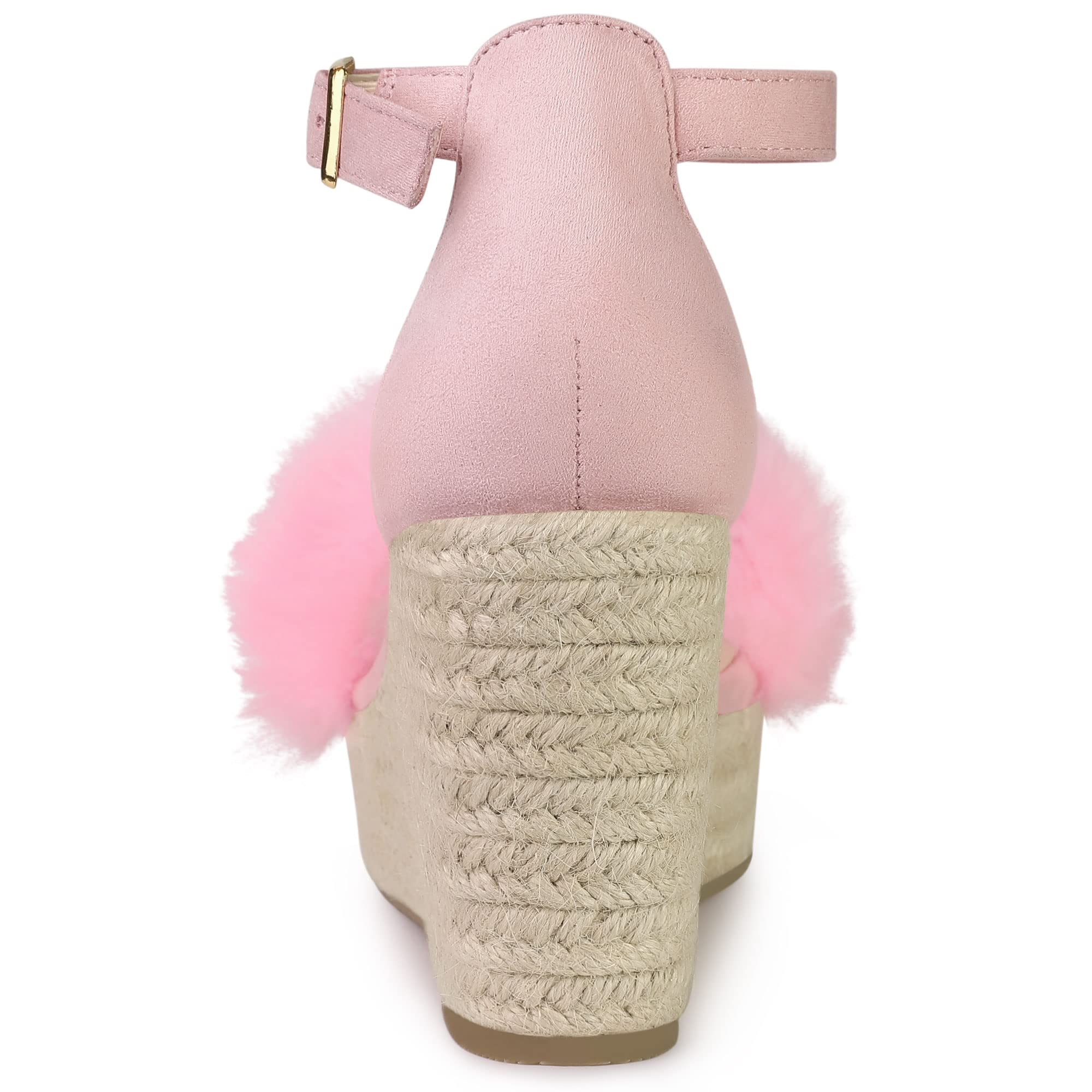 Allegra K Women's Faux Fur Espadrille Wedge Sandals with Platform Heels - Comfortable & Stylish Summer Shoes for Casual Outings, Beach Trips, and Date Nights