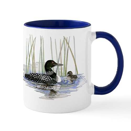 White/Navy Inside - Loon And Baby Mug