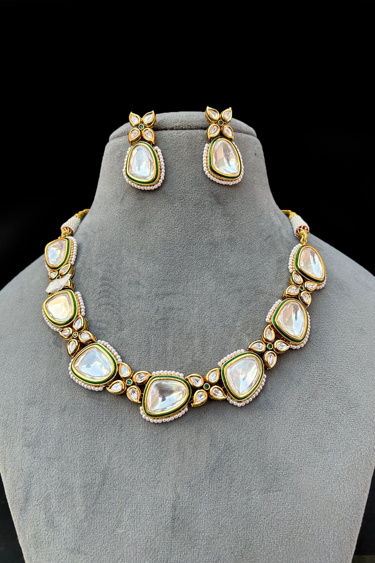 Luxury Gold Plated Royal Kundan Necklace and Earrings Set (D913) - Perfect for Weddings, Parties, and Special Occasions
