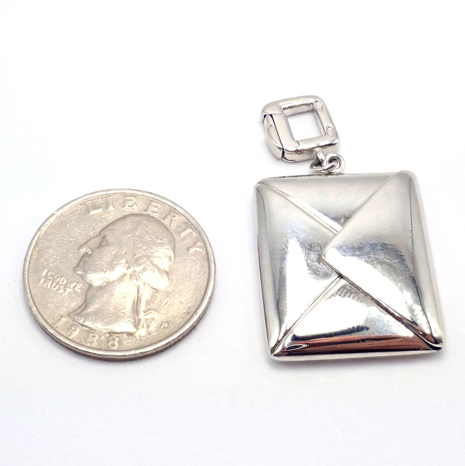 Authentic Louis Vuitton 18K White Gold Letter Envelope Charm Pendant - Luxury Jewelry Gift for Women, Perfect for Necklace or Bracelet Charms
