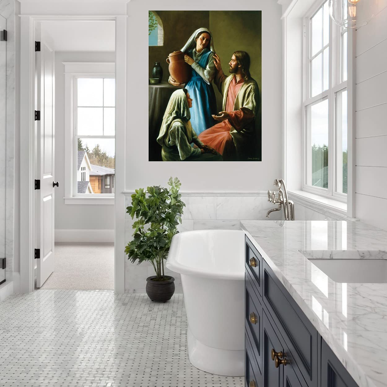 David Lindsley Fine Art Canvas - Mary and Martha Wall Decor for Living Room, Bedroom, Office | 24x32 Inch Ready-to-Hang Painting | Perfect for Home, Kitchen, Bathroom & Dining Room Decor