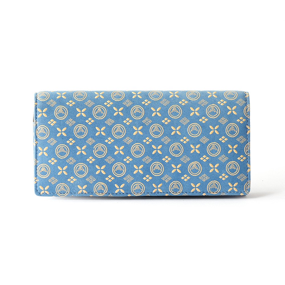 Premium Japanese Deerskin Leather Long Wallet with Urushi Lacquer & Mt. Fuji Pattern - Light Blue - Handmade in Japan - Luxury Bifold Wallet for Men - Perfect Gift for Business Professionals & Travelers