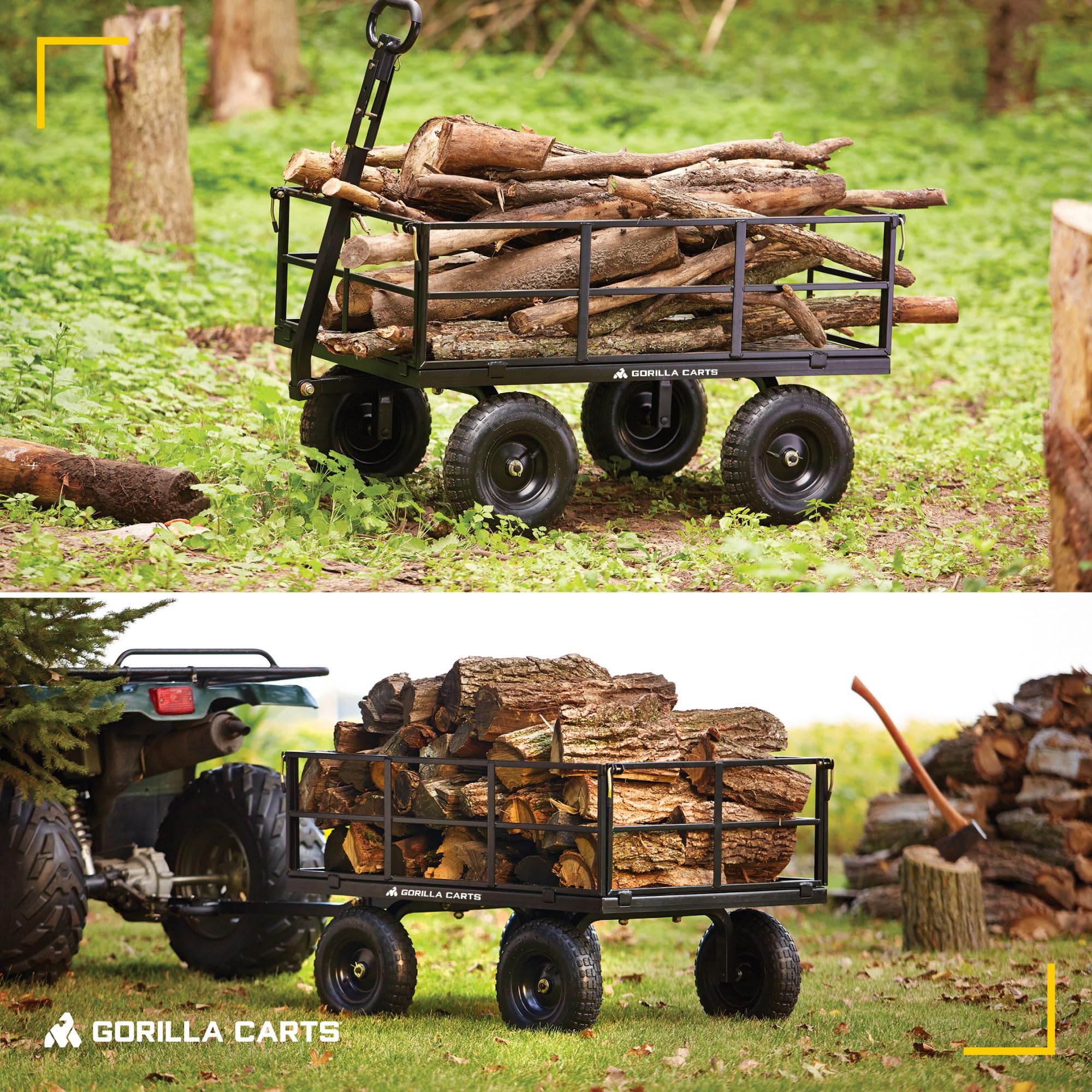 Heavy Duty Gorilla Carts Utility Wagon - 1200 LB Capacity All Terrain Garden Cart for Outdoor Work, Landscaping & Yard Hauling - Black