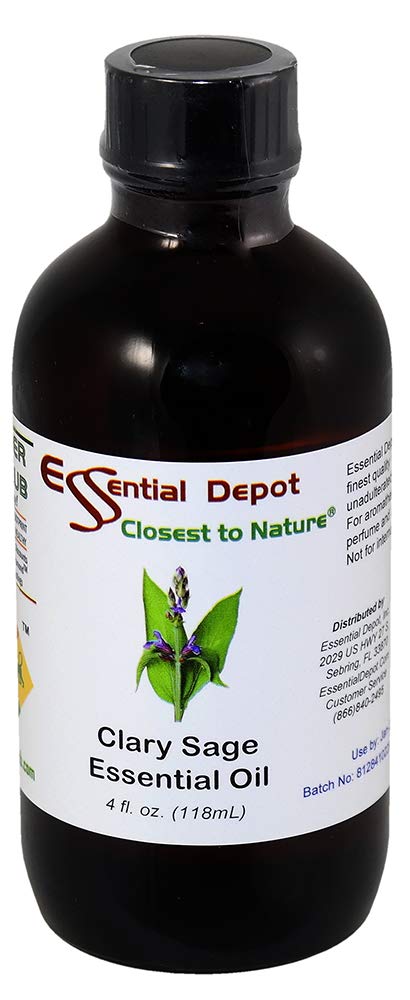 Clary Sage Essential Oil - 4 oz - 100% Pure, GC/MS Tested - Therapeutic Grade Aromatherapy Oil in Amber Glass Bottle with Dropper - for Relaxation, Stress Relief & Skin Care