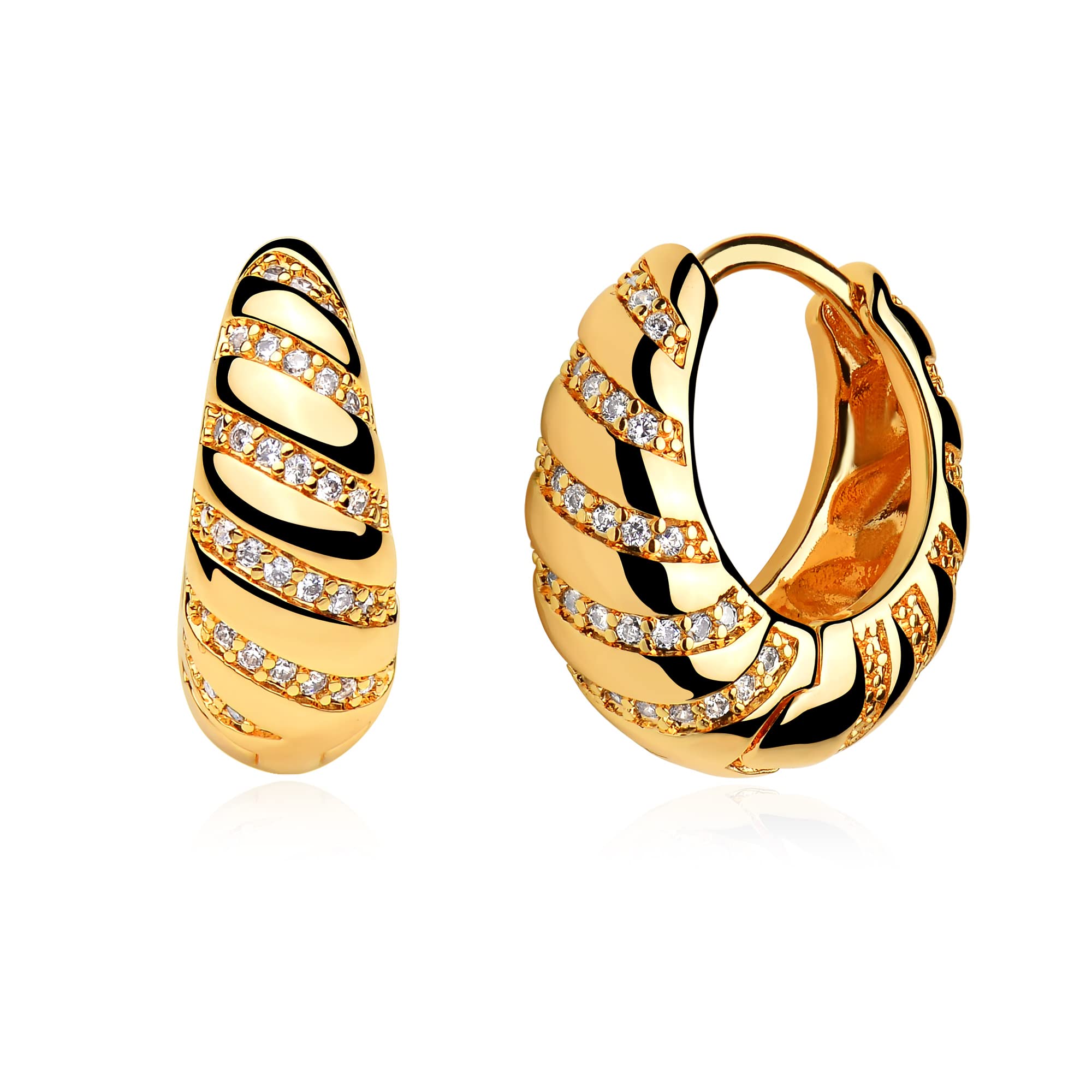 14K Gold Plated Huggie Hoop Earrings for Women - Hypoallergenic Twisted Chain Hollow Out Design - Fashion Jewelry for Daily Wear, Parties & Special Occasions