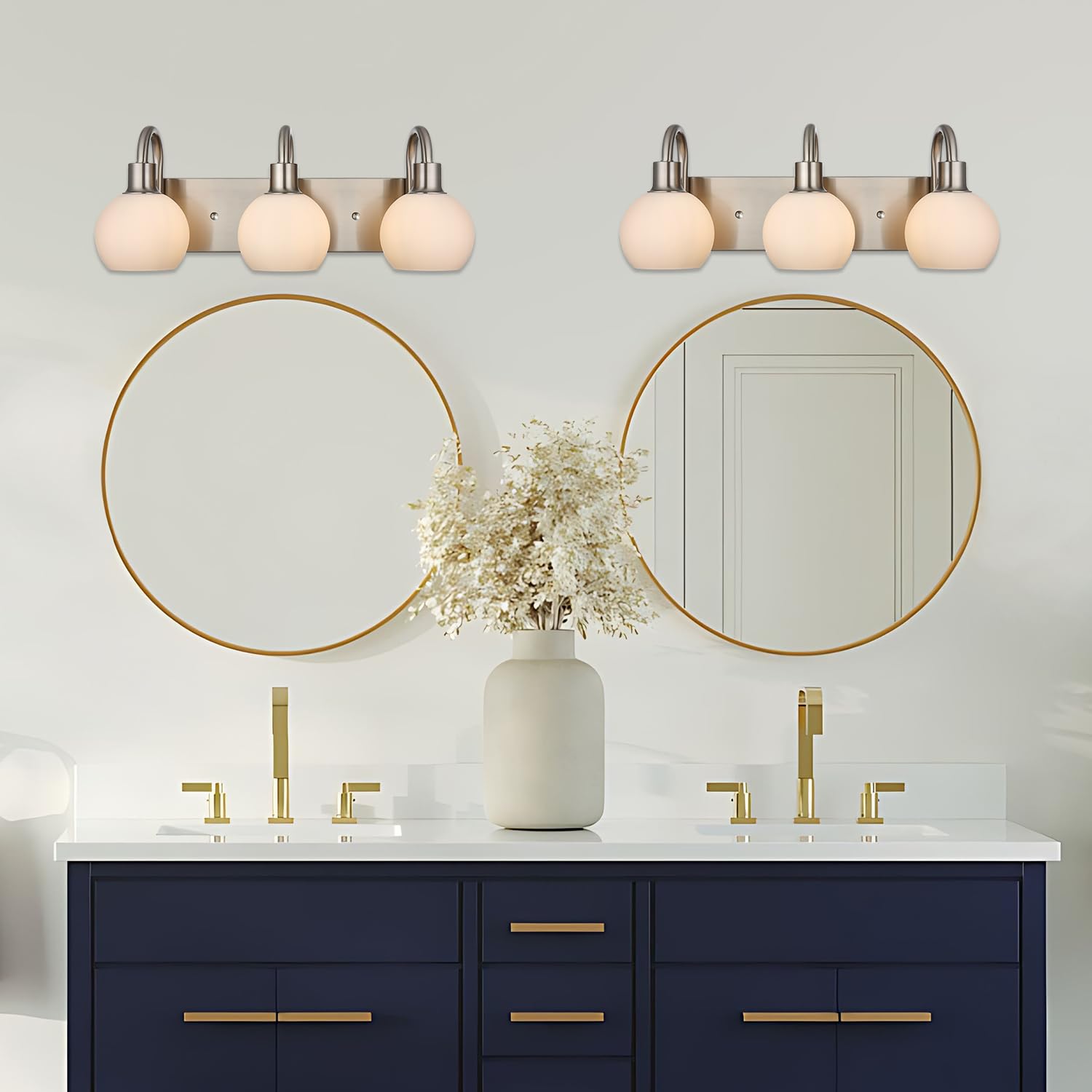 20.4 Inch Modern Bathroom Vanity Light Fixture - 3-Light Brushed Nickel with Milk White Globe Glass - Perfect for Bathroom, Over Mirror, Sink, Hallway & Bedroom Lighting