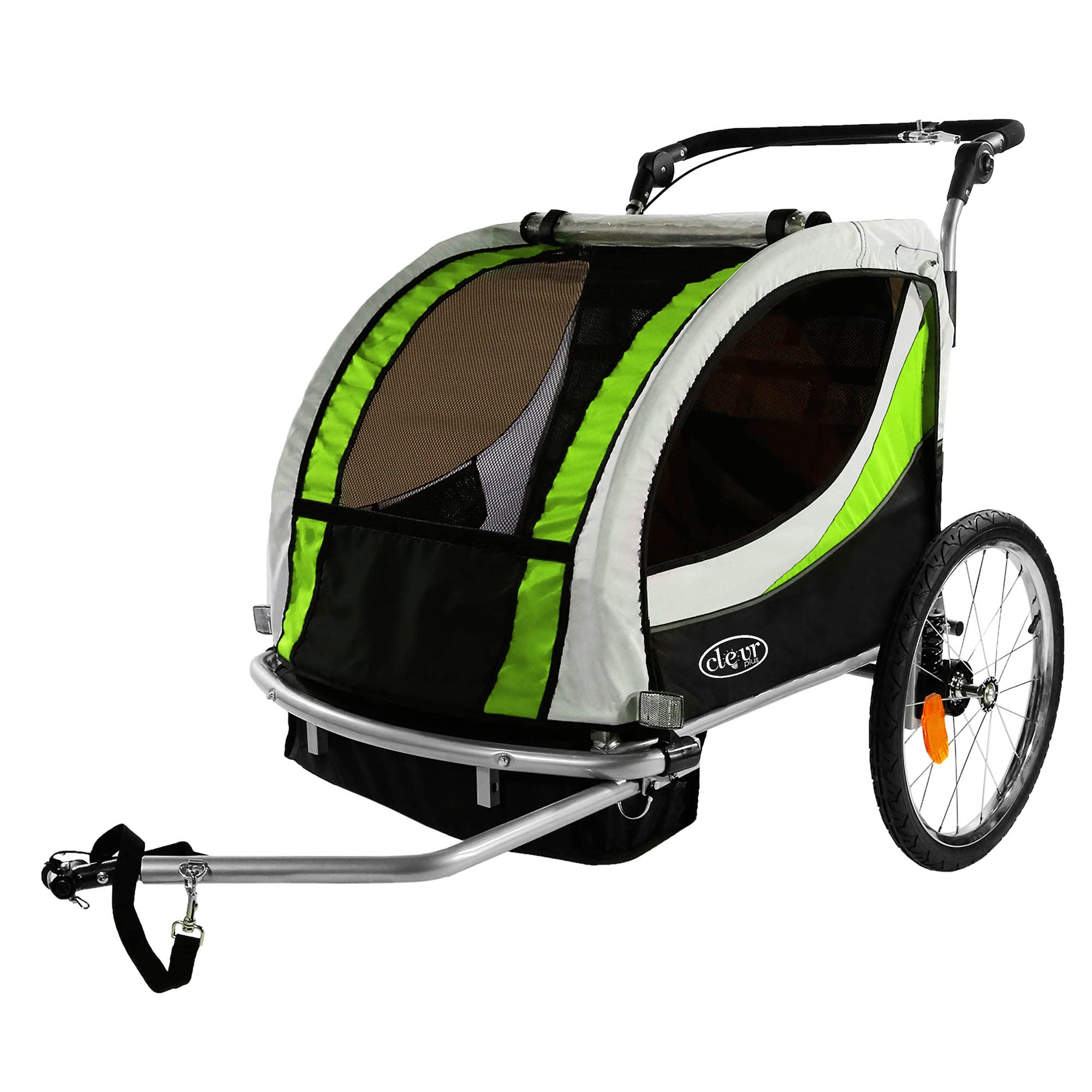 ClevrPlus Deluxe 3-in-1 Double Bike Trailer & Jogging Stroller for 2 Kids | Foldable, Collapsible Design with Pivot Front Wheel | Perfect for Cycling, Jogging & Outdoor Family Adventures