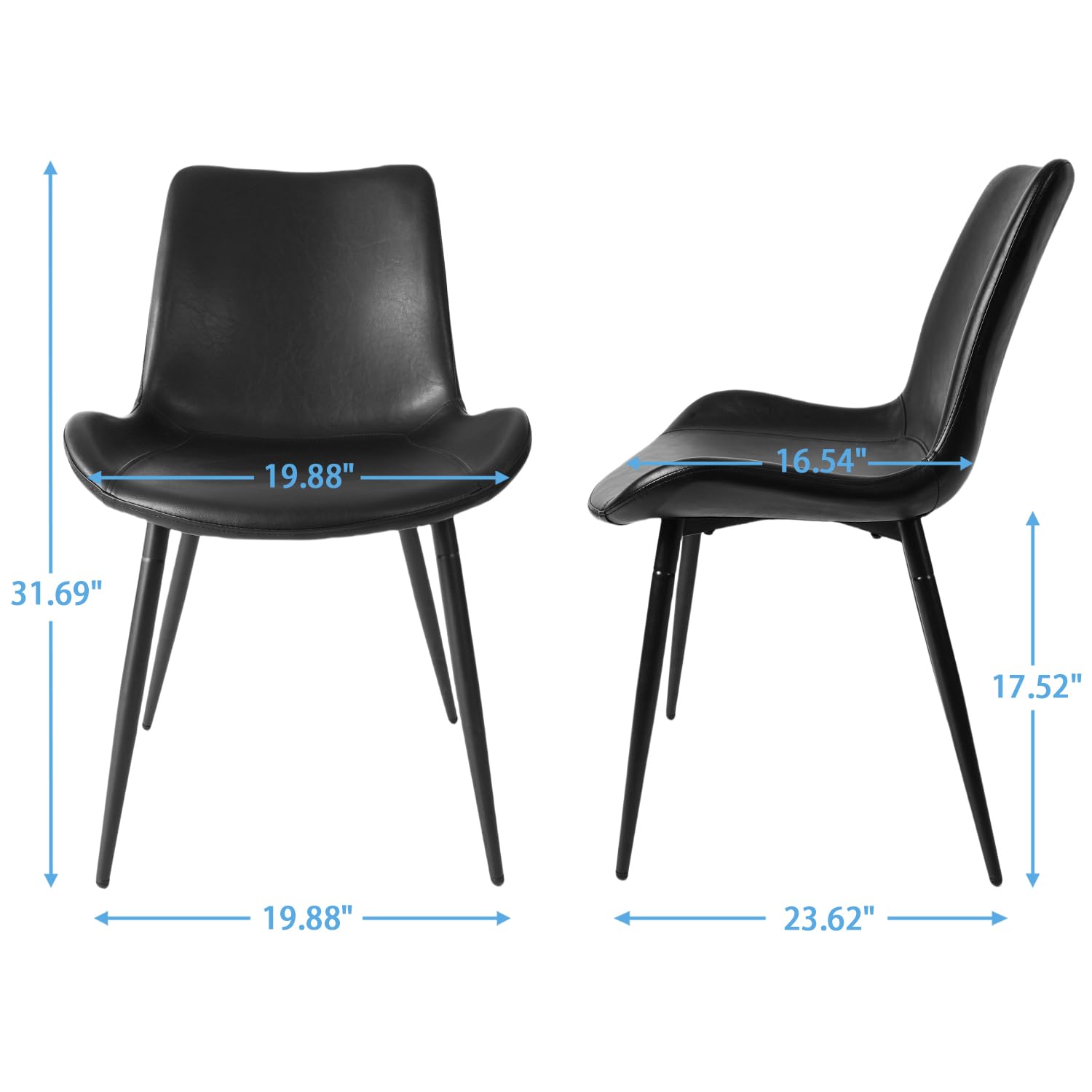 Modern Black Faux Leather Dining Chairs Set of 4 - Armless Upholstered Kitchen Side Chairs with Soft Backrest & Sturdy Metal Legs for Dining Room, Living Room, Office, Restaurant | Comfortable Seating for Family Meals, Entertaining Guests & Home Decor