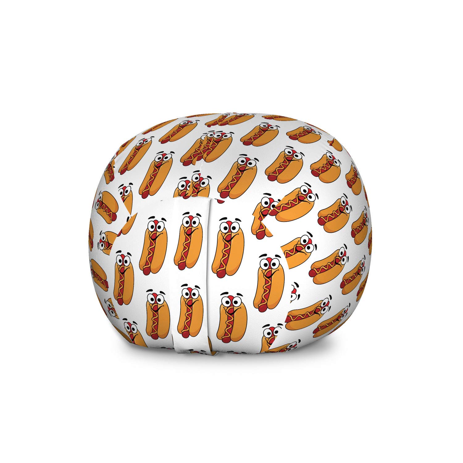 Ambesonne Hot Dog Toy Storage Bag Chair - Large Washable Stuffed Animal Organizer with Fun Characterized Food Design, Eyes & Smiling Frankfurter - Apricot Vermilion | Perfect for Kids' Room, Playroom & Toy Organization