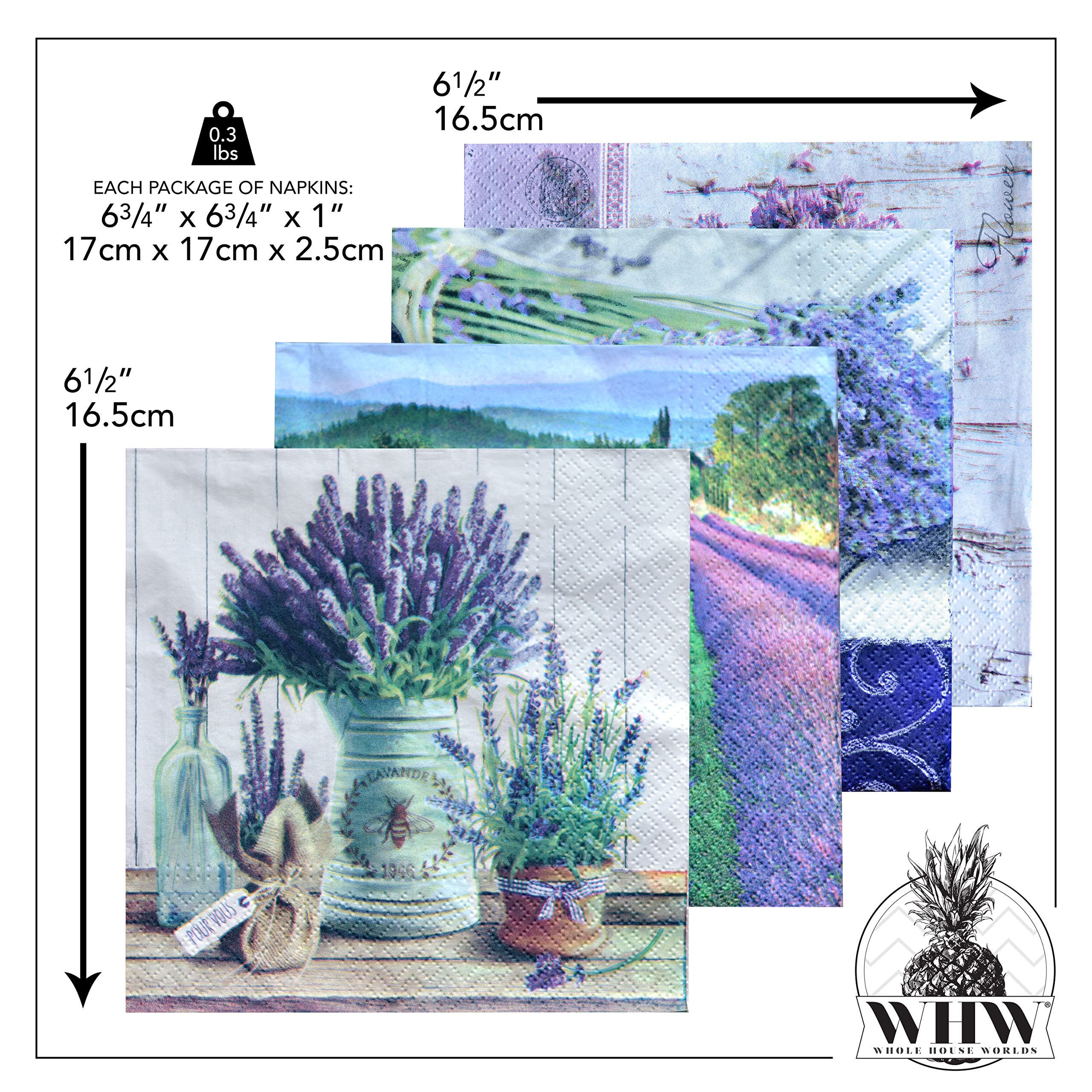 Premium 80-Count Lavender Napkins - 4 Packs of 20, 3-Ply Soft Paper, Luncheon Size 6.75