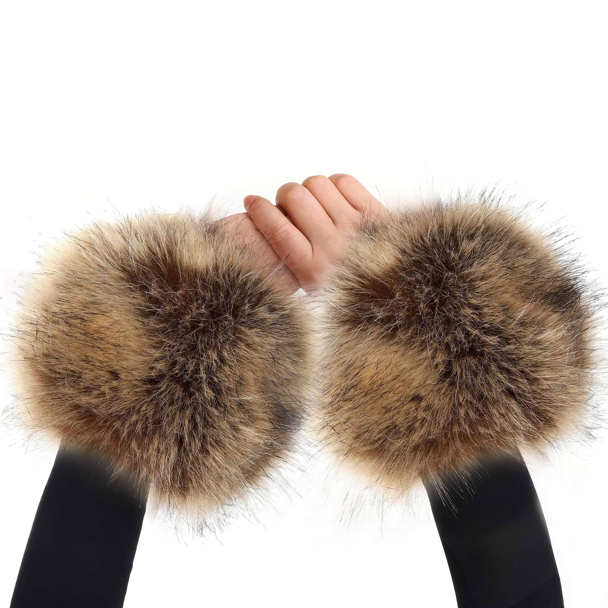 Dikoaina Faux Fur Wrist Cuffs - Winter Furry Bands Fox Fur Wrist Warmer, Arm Warmer, Leg Warmer (1 Pair) - Cozy Accessories for Cold Weather, Fashion Statement, Perfect for Winter Outfits and Outdoor Activities