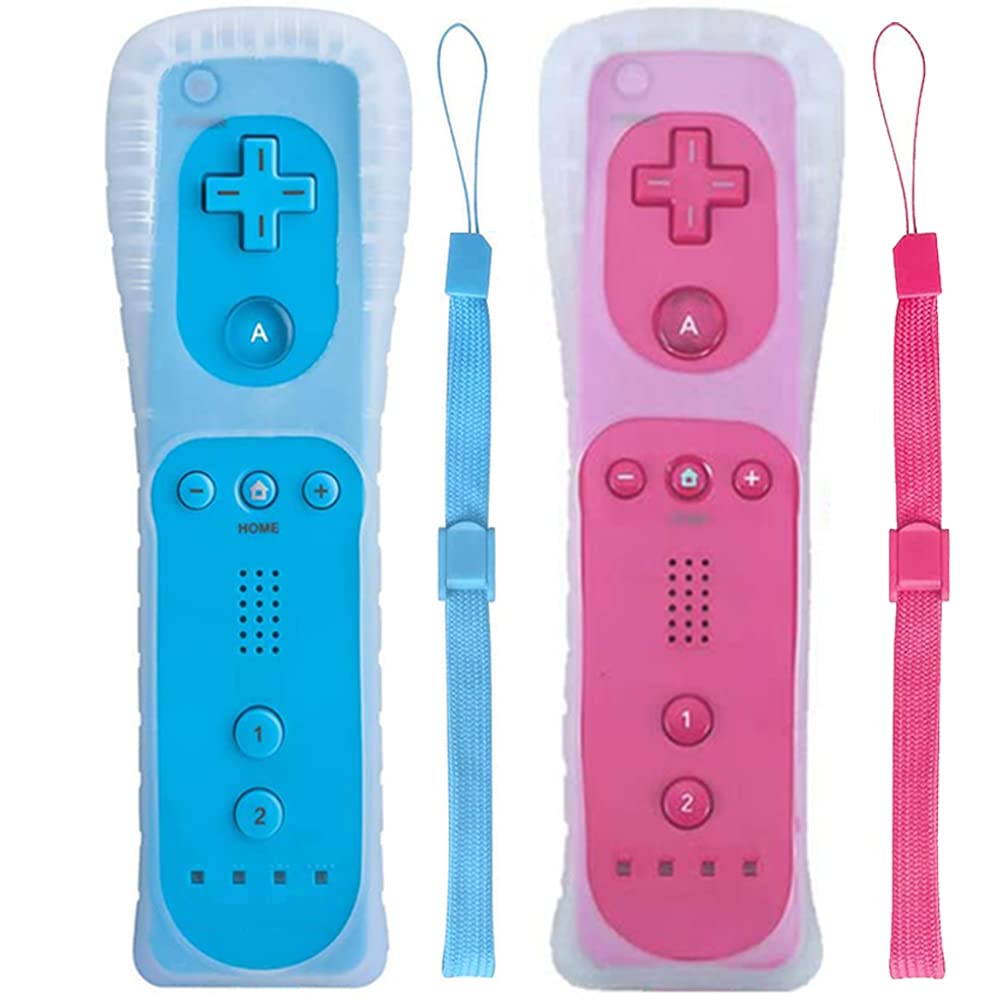 Upgraded Wii Remote Controller 2-Pack - Wireless for Wii & Wii U (Blue & Pink) - Perfect for Gaming & Family Fun