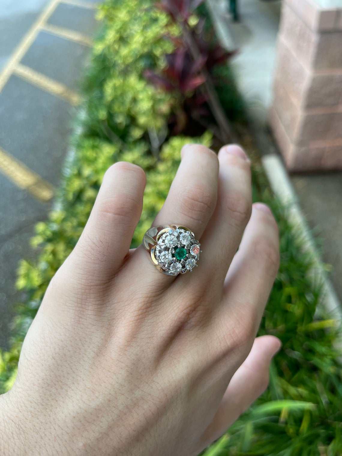 2.28tcw 19.3mm Wide 14K Gold Men's Diamond & Emerald Halo Cluster Ring for Wedding, Engagement, Anniversary & Special Occasions