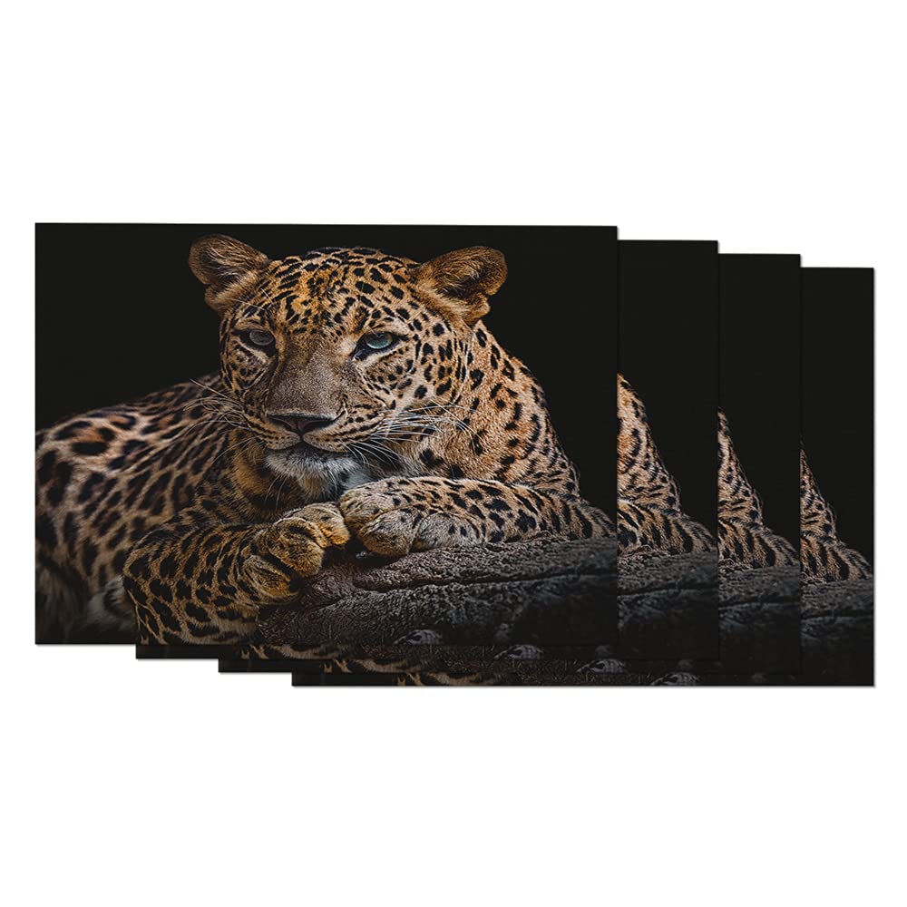 AOYEGO 4-Piece Leopard Print Placemats Set - 12x18 Inch Cotton Linen Table Mats for Dining Room Decor - Wild Animal Portrait Design for Home Kitchen & Party Use