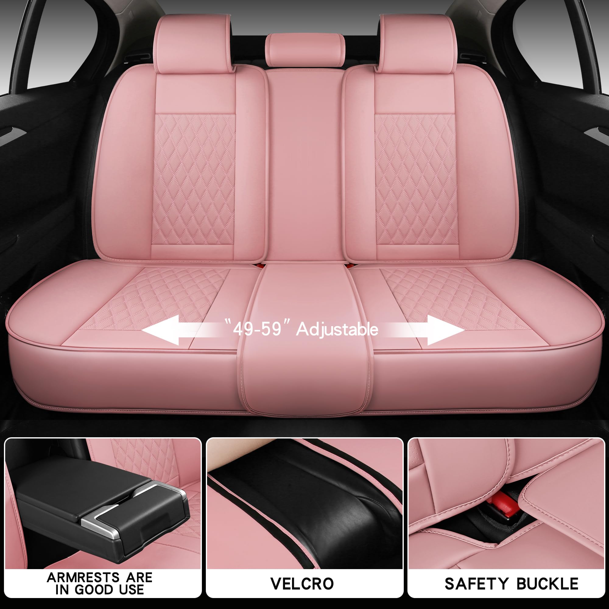 Premium Full Coverage Leather Car Seat Covers Set - Waterproof & Universal Fit for Cars, Trucks, Sedans - Luxury Pink Seat Protector with 5-Piece Cushion | Perfect for Daily Commute, Road Trips & Vehicle Protection