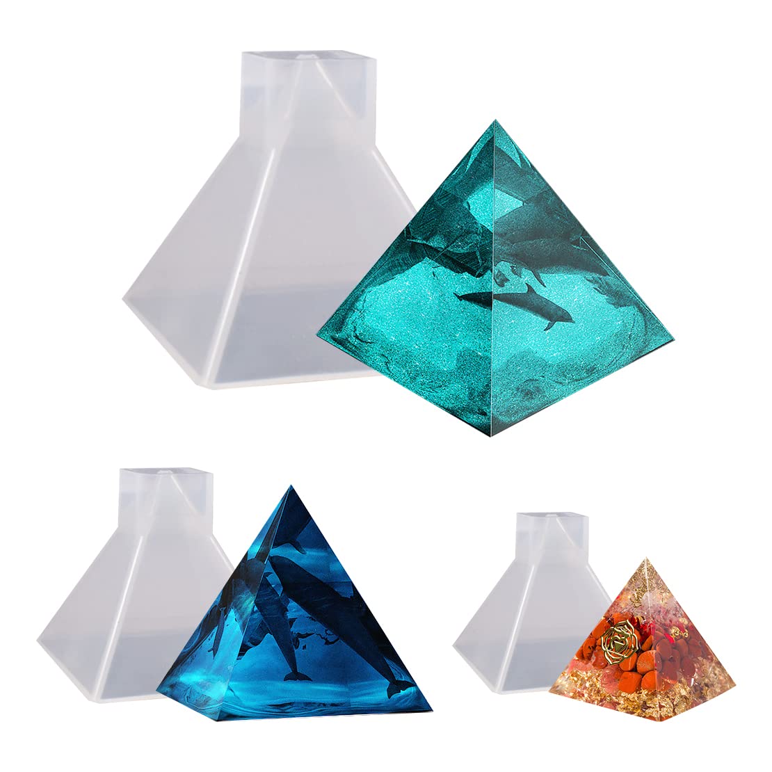 Voyyphixa 3-Piece Silicone Pyramid Molds for Resin Casting - DIY Epoxy Resin Molds for Orgonite Jewelry, Paperweights & Home Decor - Perfect for Crafting, Gift Making & Spiritual Healing Projects