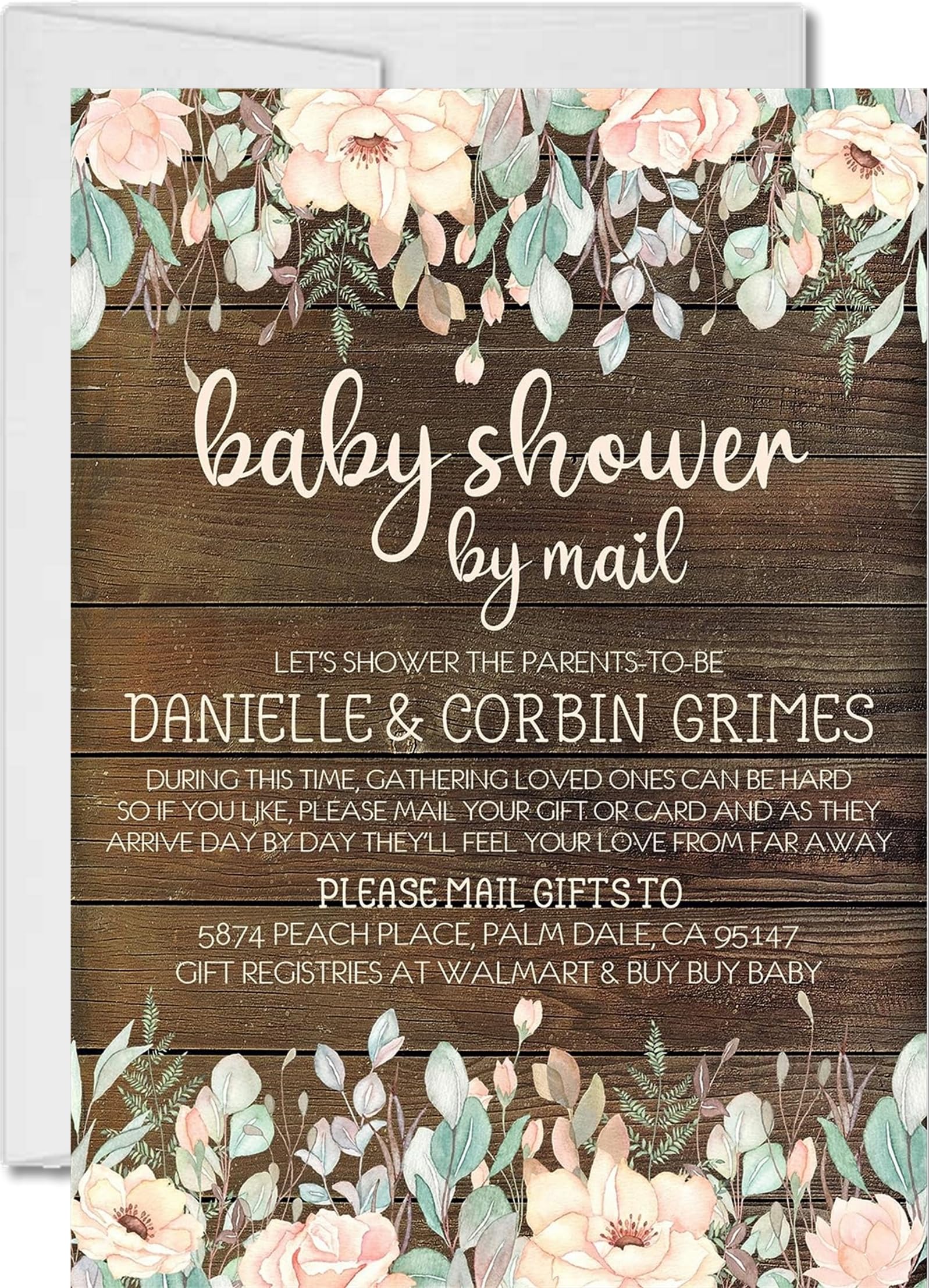 Rustic Peach and Mint Baby Shower Invitations for Girls - Printable & Virtual Invitation Card Sets with Matching Address Labels - Perfect for Long-Distance Celebrations and Virtual Baby Showers