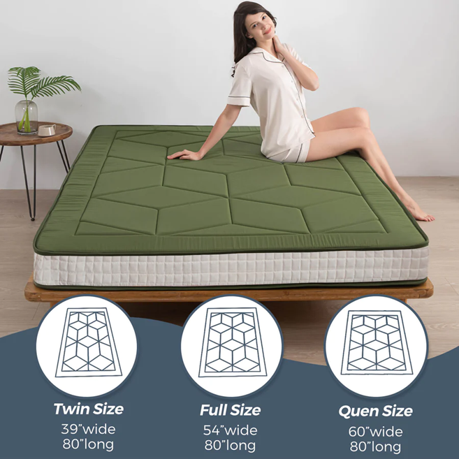 MAXYOYO Padded Japanese Floor Mattress - Green Foldable Roll Up Futon Mattress for Bedroom, Guest Room & Travel | Comfortable Floor Sleeping & Lounging
