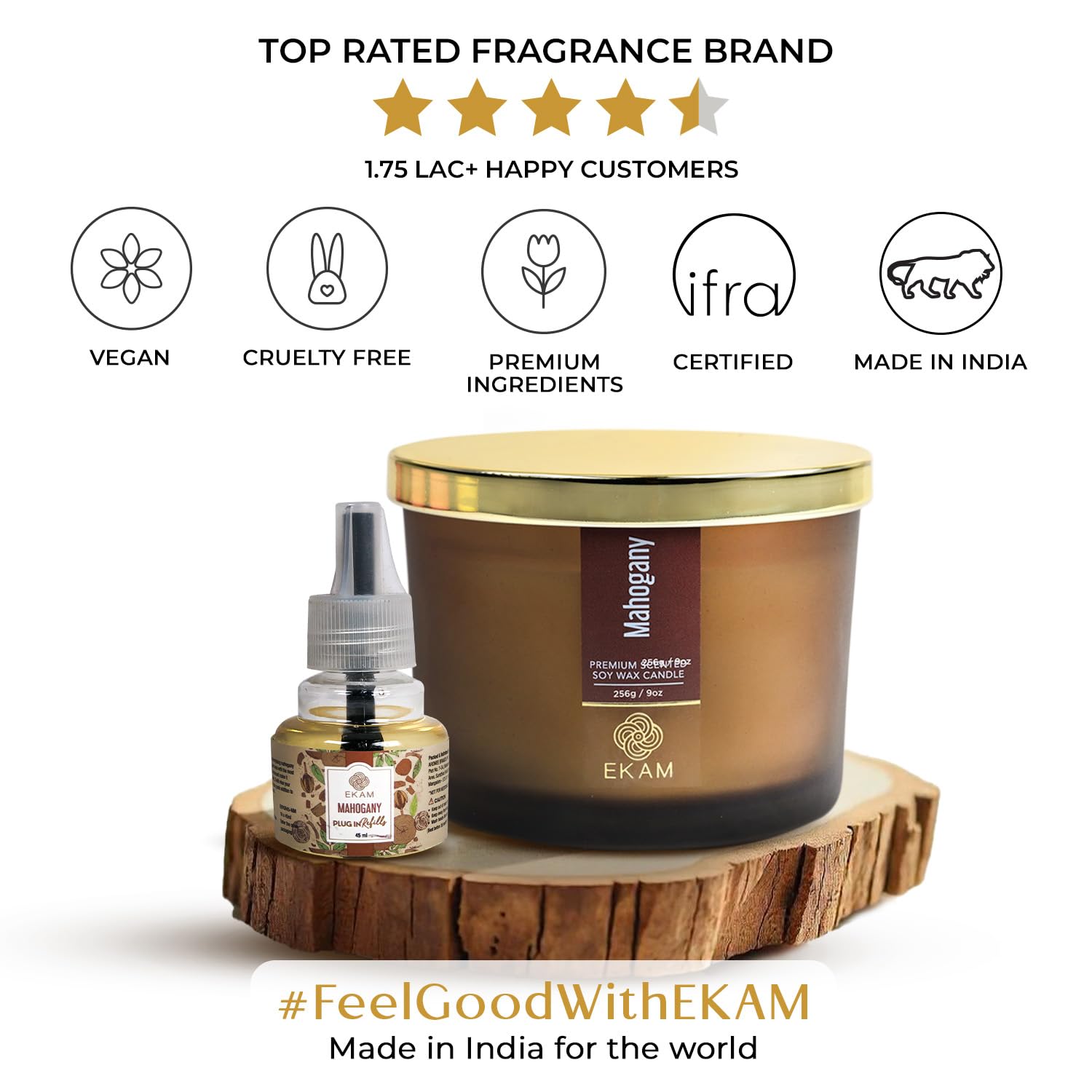 EKAM Plug In Air Freshener Refill - 45ml Mahogany Scent | Long-Lasting 500 Hours Freshness | Hassle-Free Room Odor Eliminator | Perfect for Home, Office, Bedroom, Bathroom & Car | Essential Oil-Based Liquid Air Freshener for Everyday Freshness