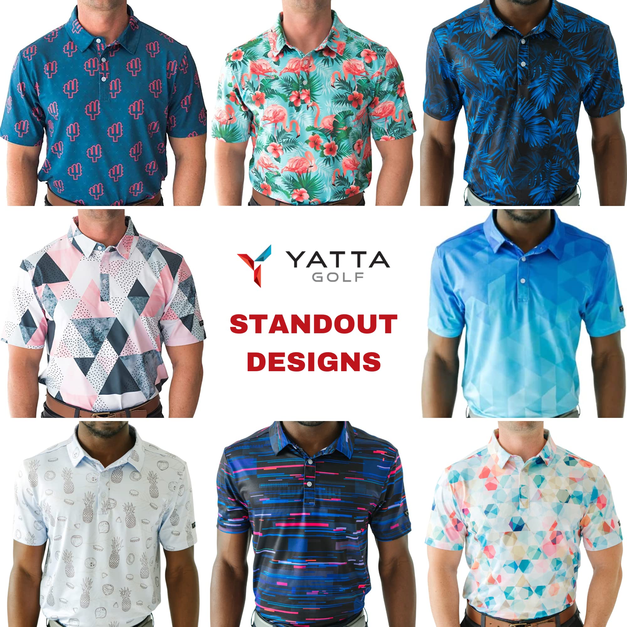 YATTA Golf Polo Shirts for Men - Moisture Wicking & Wrinkle Resistant for Golf & Casual Wear